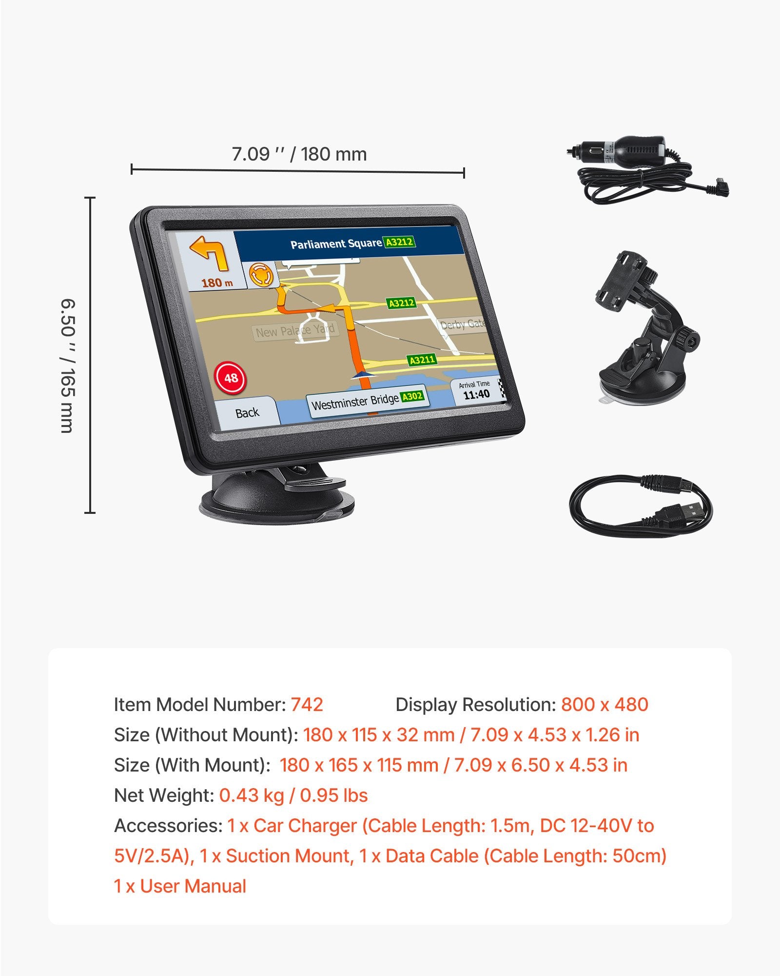 7-Inch GPS Navigator with Touch Screen, 16GB Storage, Lifetime Maps, Voice Guidance, Speed Alerts, Custom Routes for Cars, Trucks, RVs