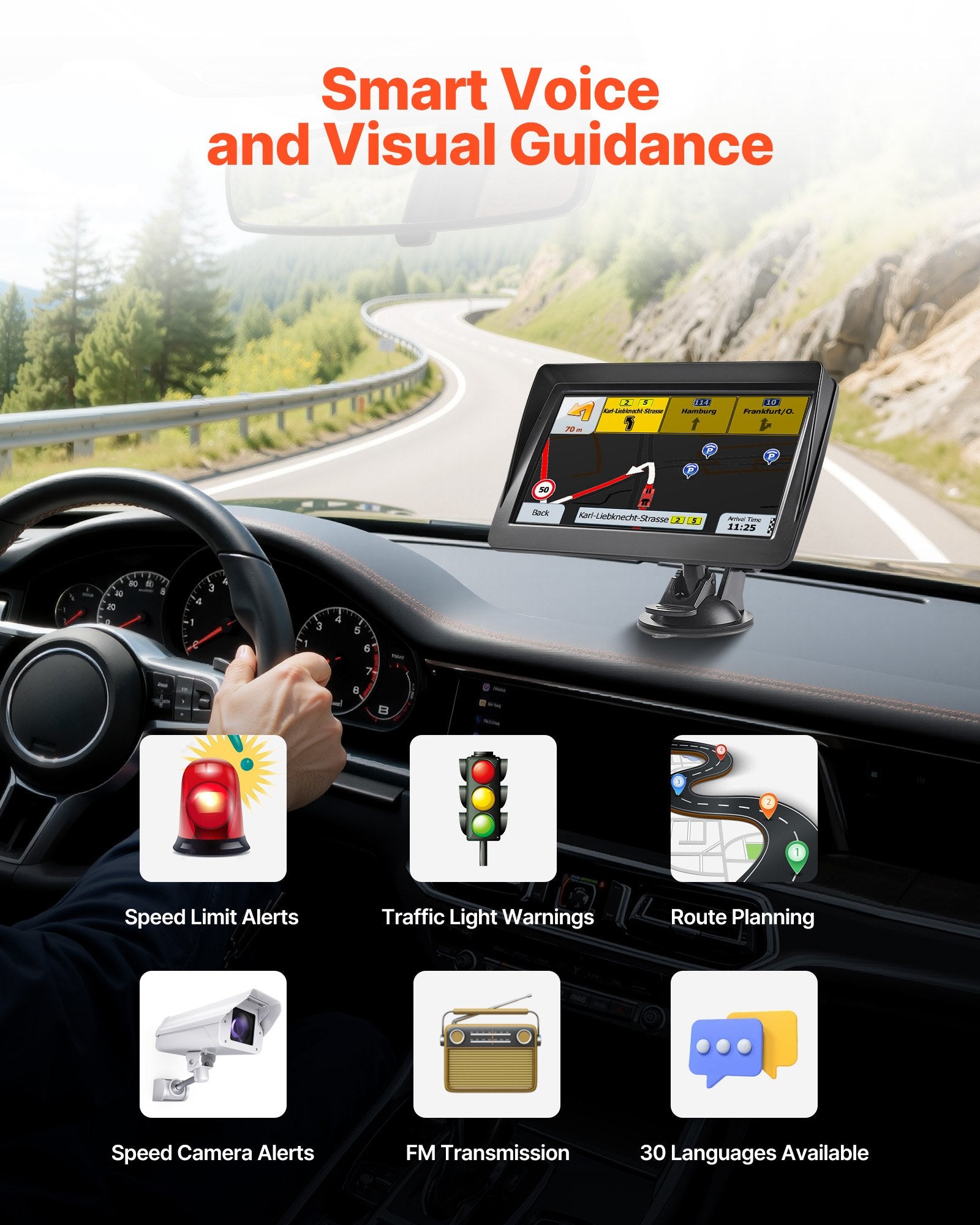 7" Touch Screen GPS Navigator with 8GB Storage, Lifetime Map Updates, Voice Guidance, Speed Alerts, Custom Truck Routing for Cars, Trucks & RVs