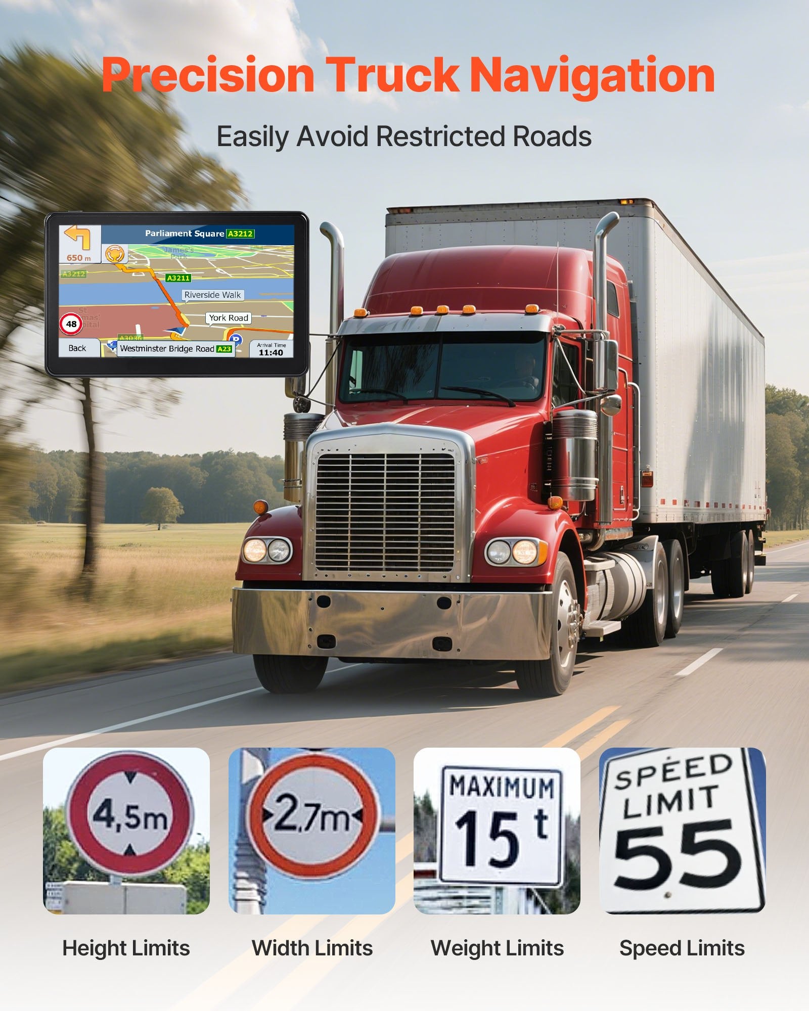 9" GPS Navigation System for Car, Truck, RV - Voice Guidance, Lifetime Maps, Custom Routes, Speed & Red Light Alerts, Easy Install