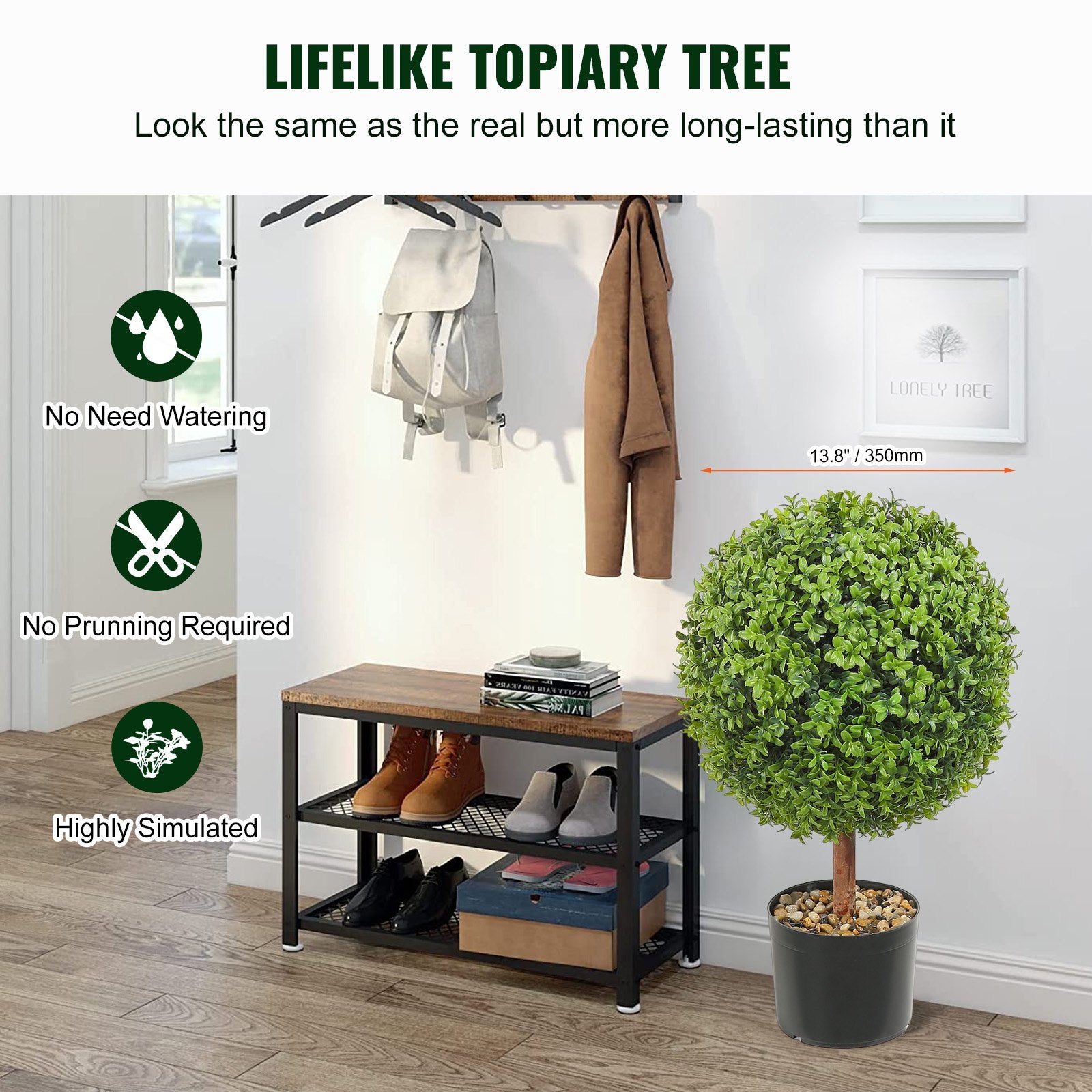 2-Pack Decorative Artificial Boxwood Balls Ø40.6cm for Garden, Made of PE, Wood, PP with Butterflies, Perfect for Year-Round Elegance and DIY Décor