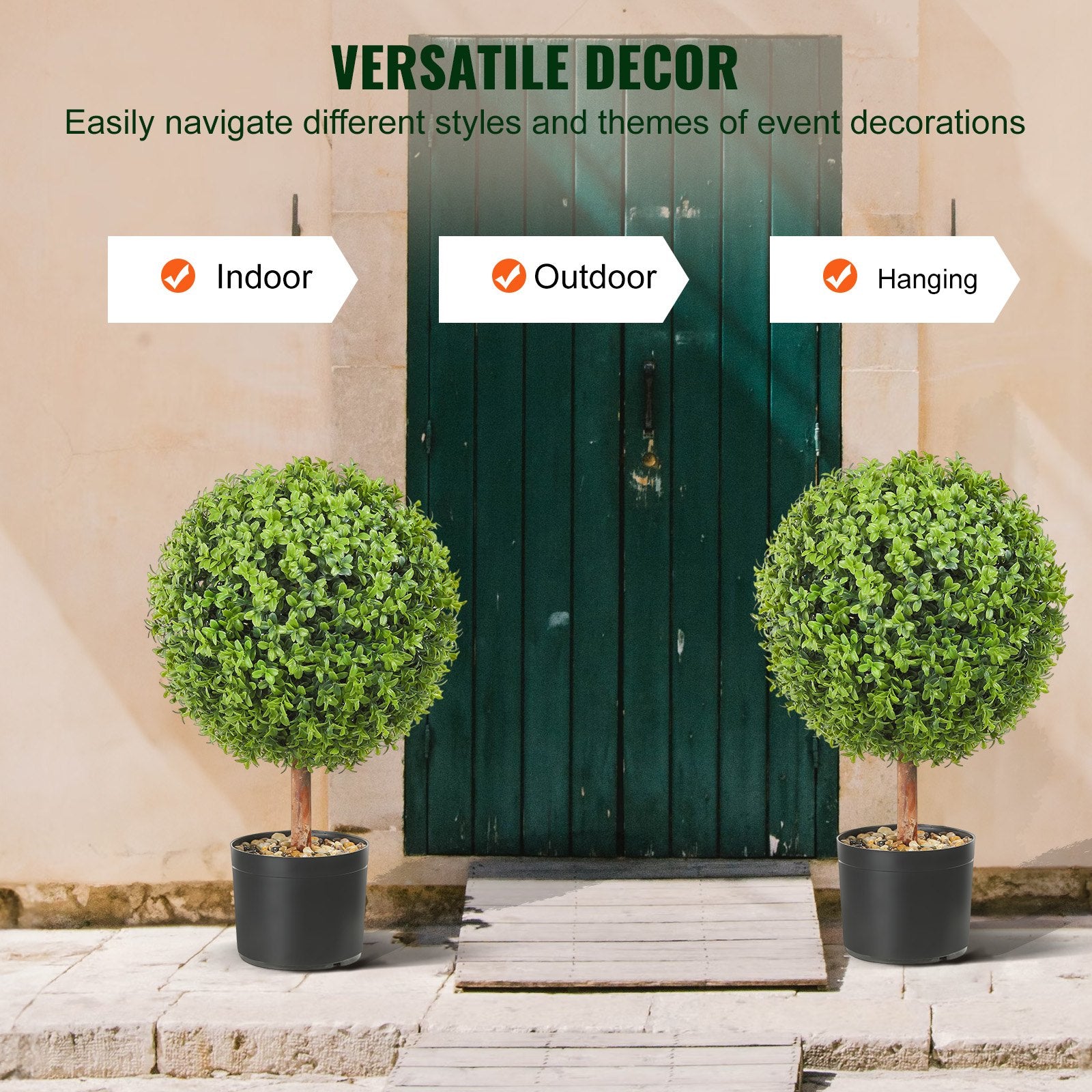 2-Pack Decorative Artificial Boxwood Balls Ø40.6cm for Garden, Made of PE, Wood, PP with Butterflies, Perfect for Year-Round Elegance and DIY Décor