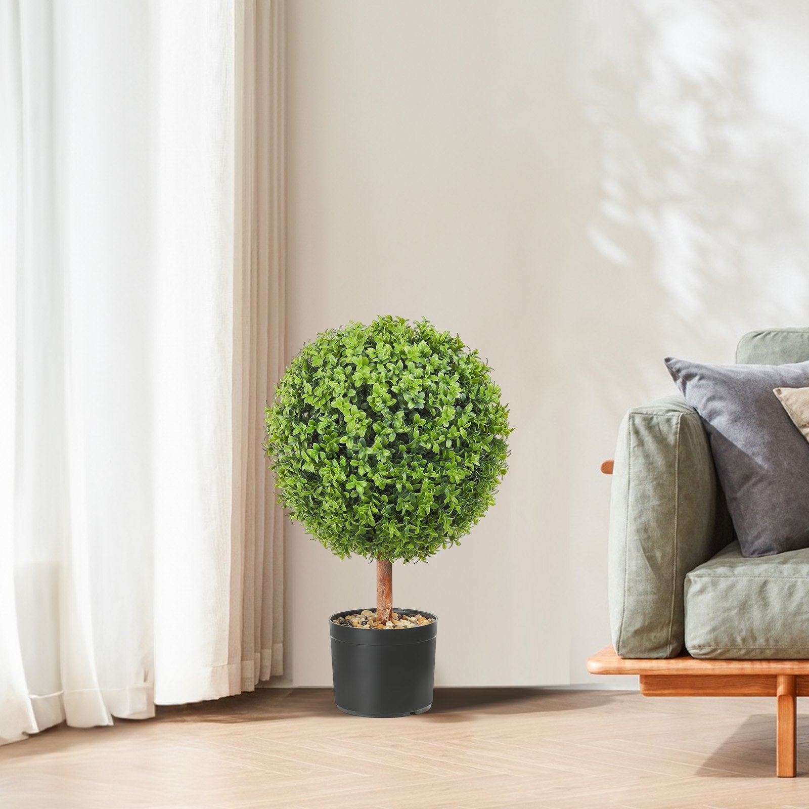 2-Pack Decorative Artificial Boxwood Balls Ø40.6cm for Garden, Made of PE, Wood, PP with Butterflies, Perfect for Year-Round Elegance and DIY Décor