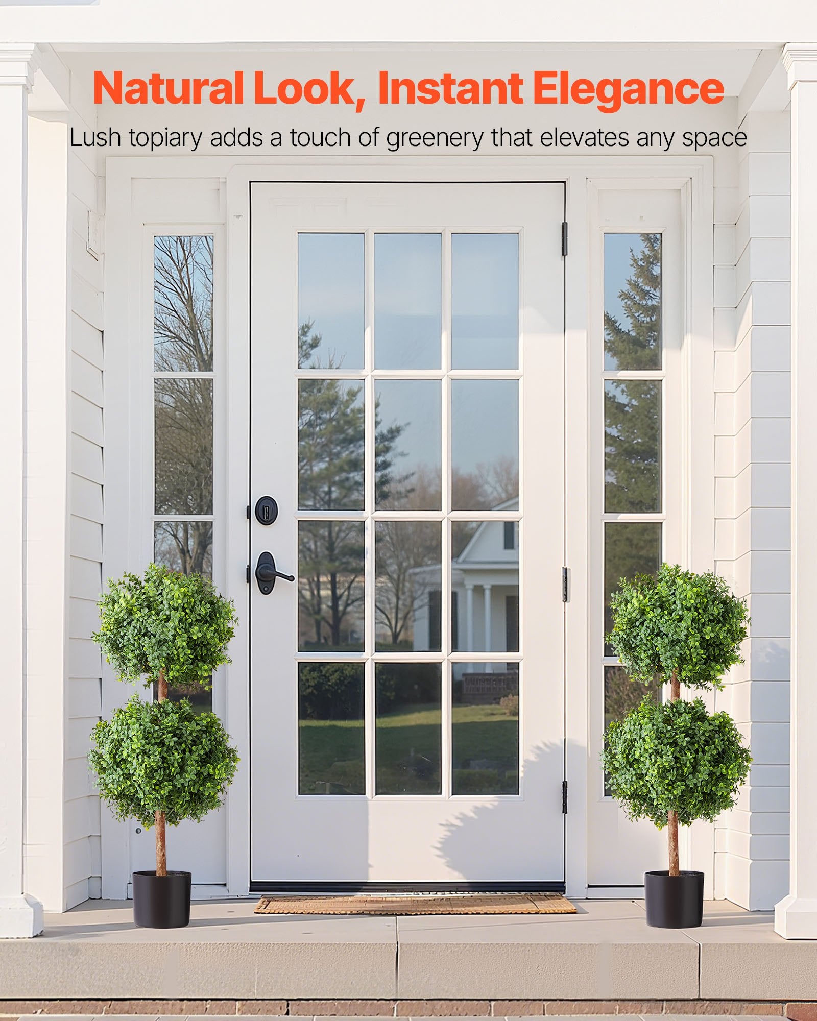 Artificial Topiary Boxwood Double Ball Set - 36" Faux Silk Trees for Realistic Outdoor & Indoor Decor, Weather-Resistant, Easy Assembly