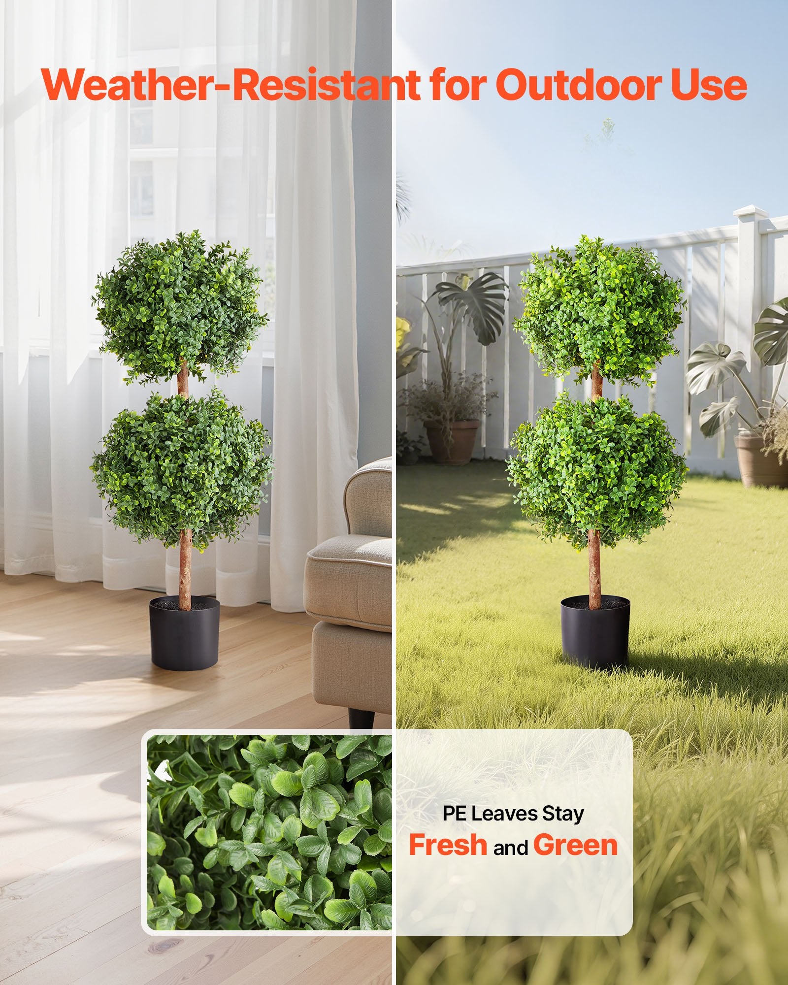 Artificial Topiary Boxwood Double Ball Set - 36" Faux Silk Trees for Realistic Outdoor & Indoor Decor, Weather-Resistant, Easy Assembly