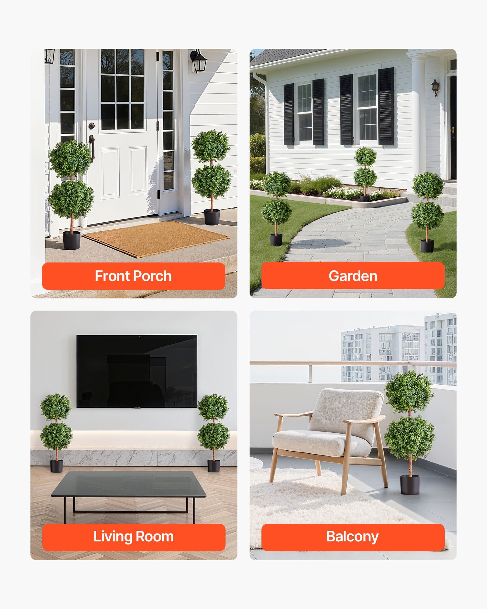 Artificial Topiary Boxwood Double Ball Set - 36" Faux Silk Trees for Realistic Outdoor & Indoor Decor, Weather-Resistant, Easy Assembly