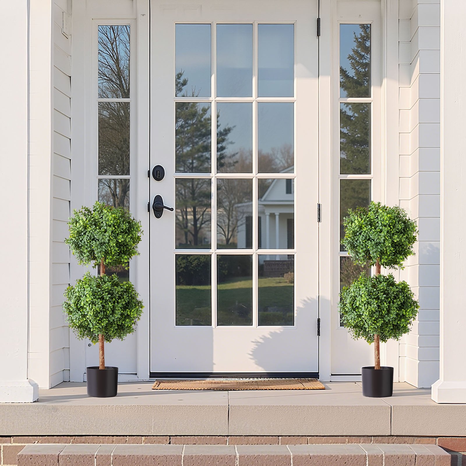 Artificial Topiary Boxwood Double Ball Set - 36" Faux Silk Trees for Realistic Outdoor & Indoor Decor, Weather-Resistant, Easy Assembly