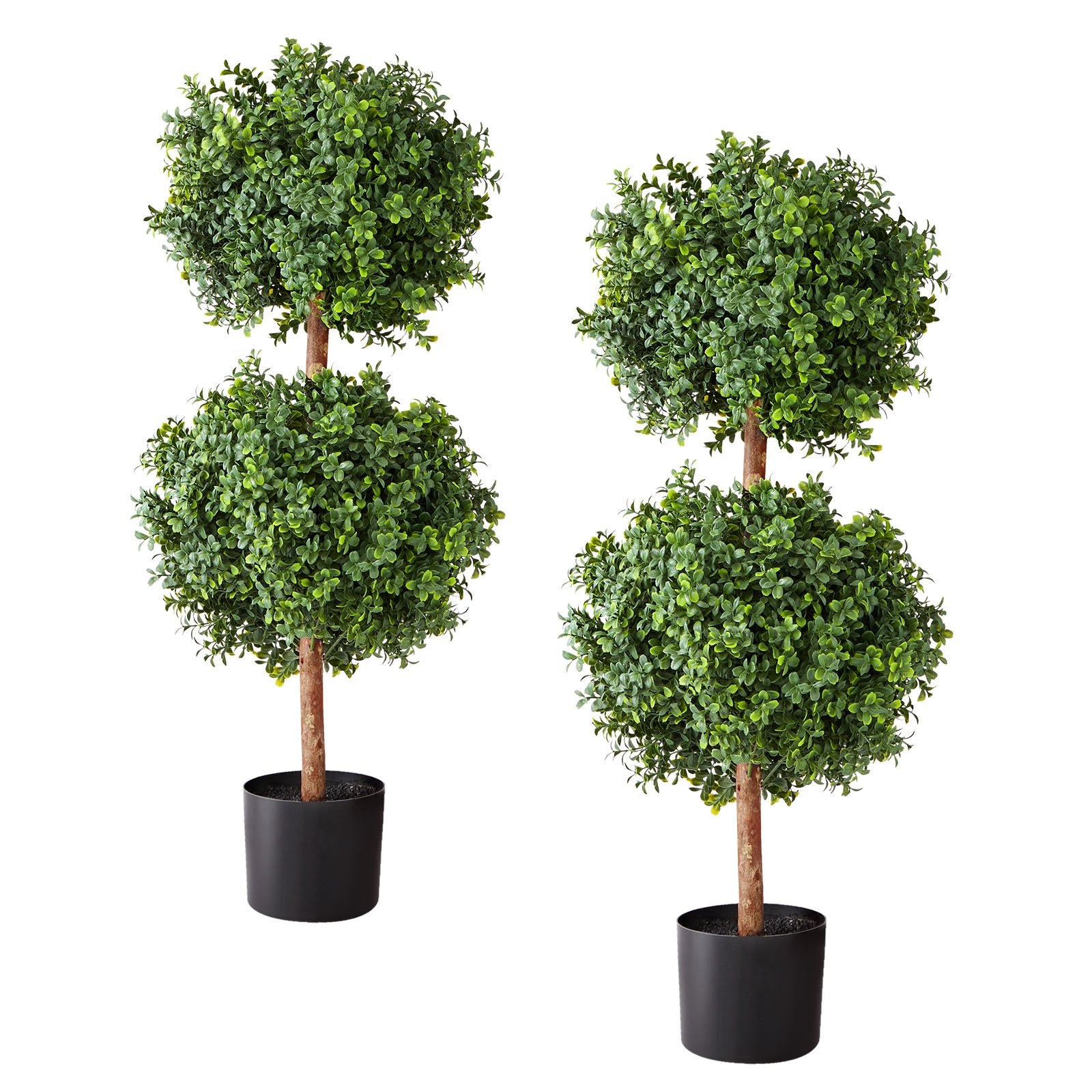 Artificial Topiary Boxwood Double Ball Set - 36" Faux Silk Trees for Realistic Outdoor & Indoor Decor, Weather-Resistant, Easy Assembly
