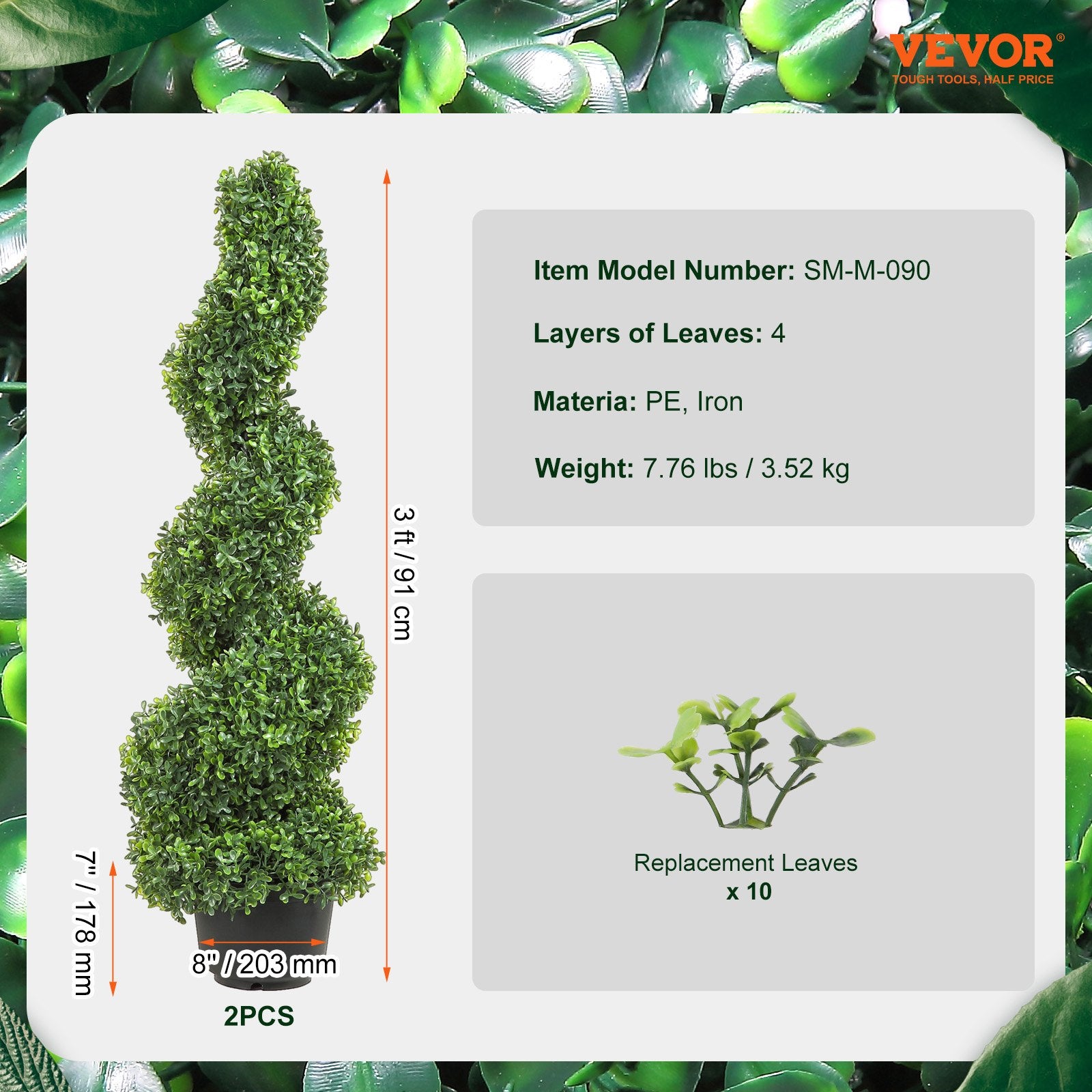 3ft Faux Boxwood Topiary Trees (2-Pack) - Durable, Replaceable Leaves for Indoor/Outdoor Decor, All-Season Greenery