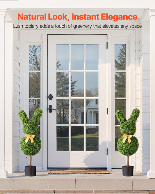 Artificial Bunny-Shape Topiary Boxwood Balls, 36-Inch Set of 2 - Realistic Faux Silk Trees for Indoor Outdoor Decor, Patio, Garden, Porch, Backyard