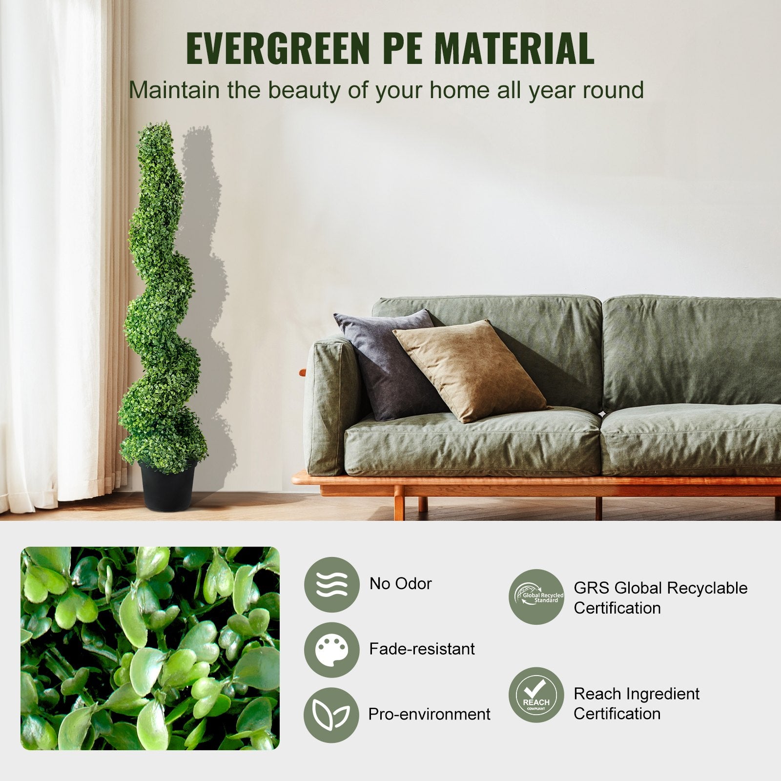 4ft Faux Boxwood Topiary Trees (Set of 2) - Year-Round Greenery with Replaceable Leaves for Indoor/Outdoor Decor & Garden Elegance