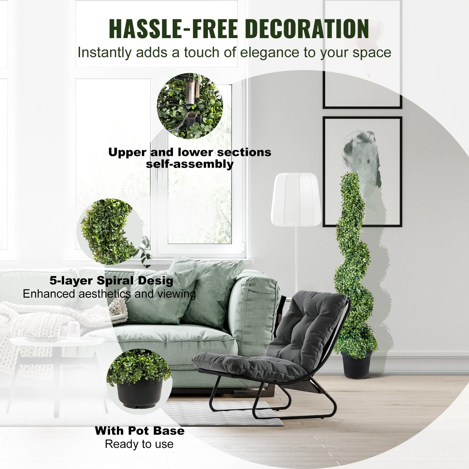 4ft Faux Boxwood Topiary Trees (Set of 2) - Year-Round Greenery with Replaceable Leaves for Indoor/Outdoor Decor & Garden Elegance