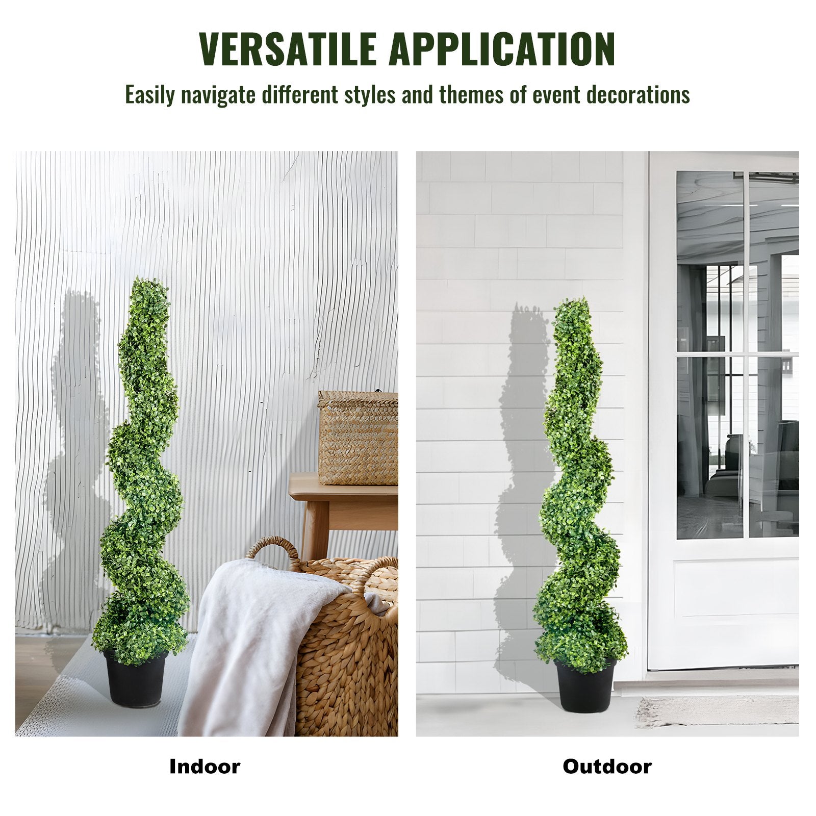 4ft Faux Boxwood Topiary Trees (Set of 2) - Year-Round Greenery with Replaceable Leaves for Indoor/Outdoor Decor & Garden Elegance