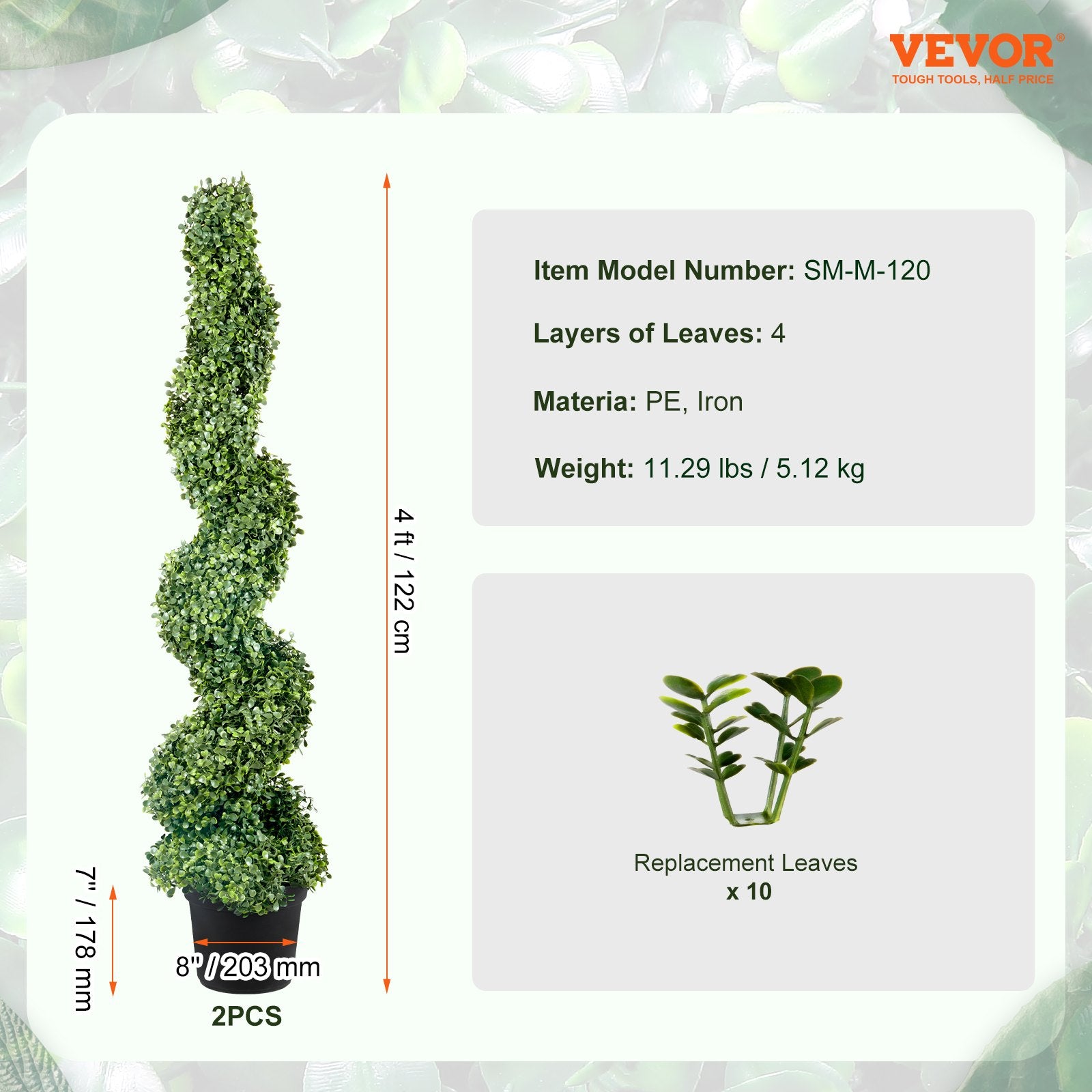 4ft Faux Boxwood Topiary Trees (Set of 2) - Year-Round Greenery with Replaceable Leaves for Indoor/Outdoor Decor & Garden Elegance