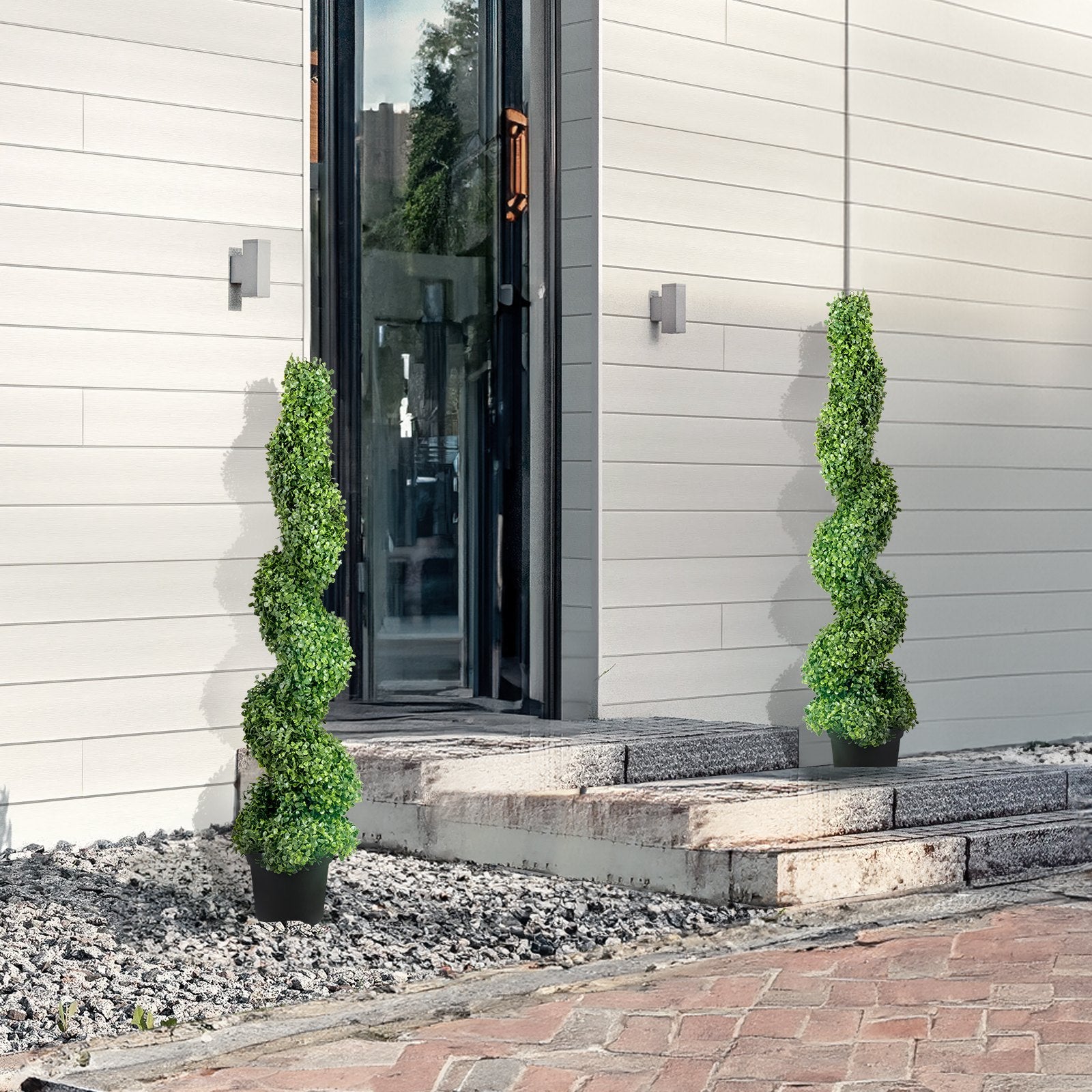 4ft Faux Boxwood Topiary Trees (Set of 2) - Year-Round Greenery with Replaceable Leaves for Indoor/Outdoor Decor & Garden Elegance