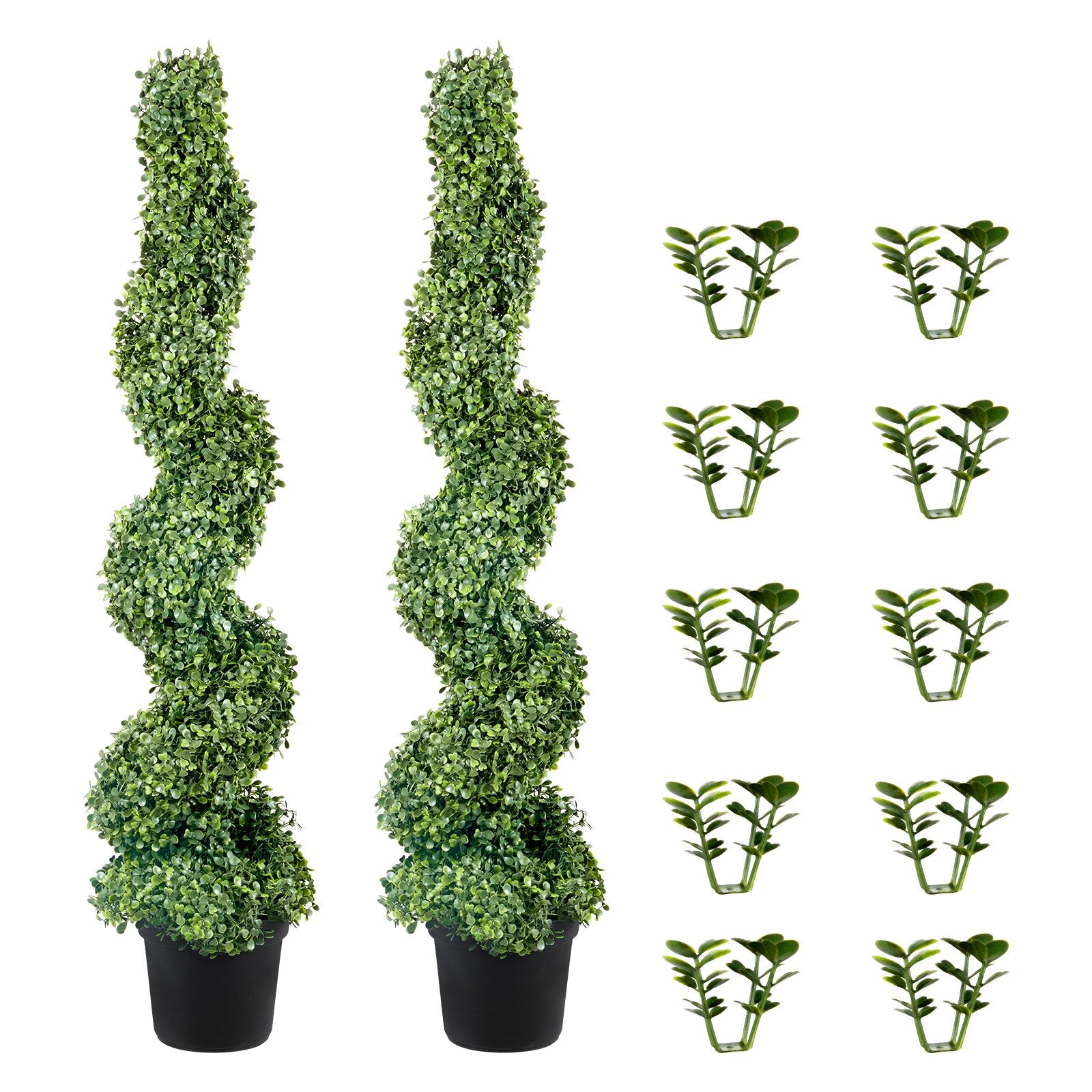 4ft Faux Boxwood Topiary Trees (Set of 2) - Year-Round Greenery with Replaceable Leaves for Indoor/Outdoor Decor & Garden Elegance