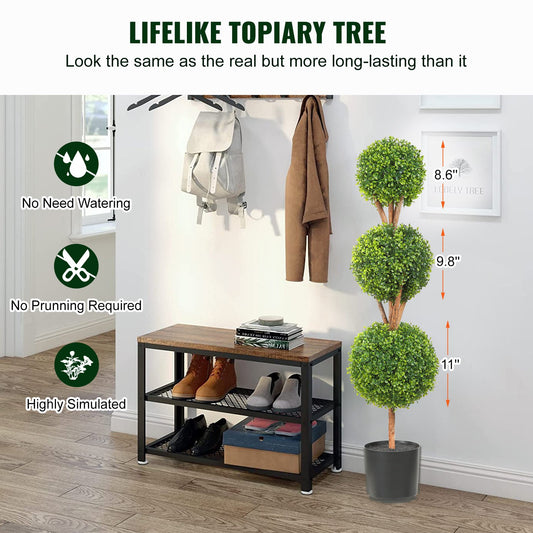 Title: Lush 48" Faux Boxwood Topiary Trees, 3 Ball-Shape Design with Planters, Versatile Greenery for Indoor/Outdoor Decor, Durable PE Material