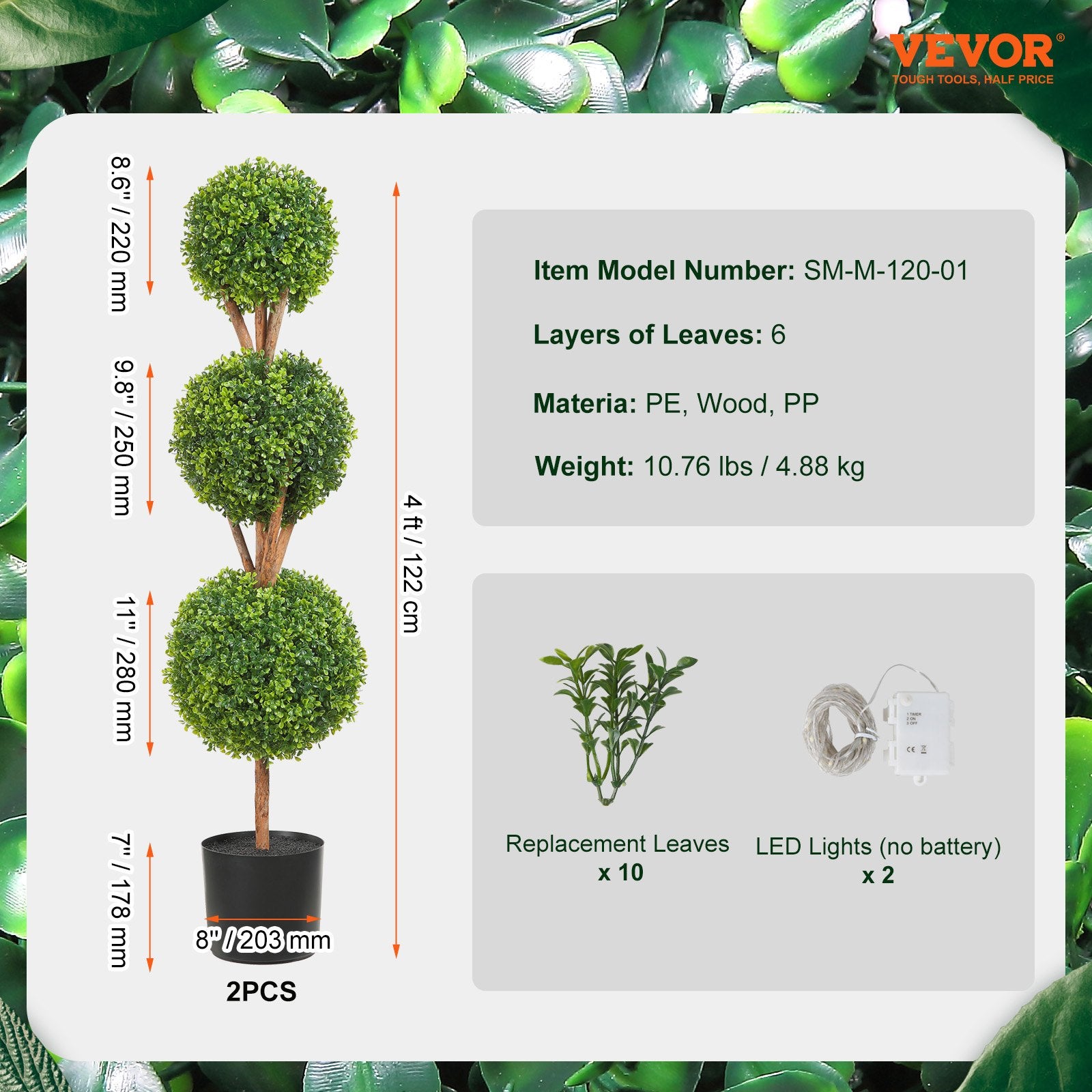 Title: Lush 48" Faux Boxwood Topiary Trees, 3 Ball-Shape Design with Planters, Versatile Greenery for Indoor/Outdoor Decor, Durable PE Material