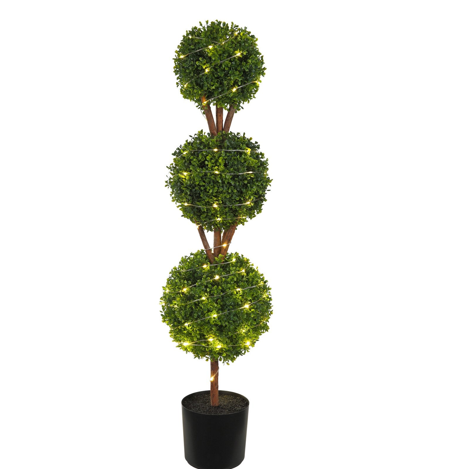 Title: Lush 48" Faux Boxwood Topiary Trees, 3 Ball-Shape Design with Planters, Versatile Greenery for Indoor/Outdoor Decor, Durable PE Material