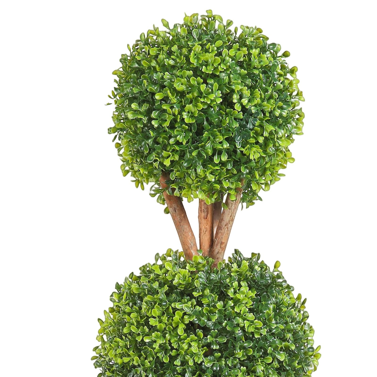 Title: Lush 48" Faux Boxwood Topiary Trees, 3 Ball-Shape Design with Planters, Versatile Greenery for Indoor/Outdoor Decor, Durable PE Material