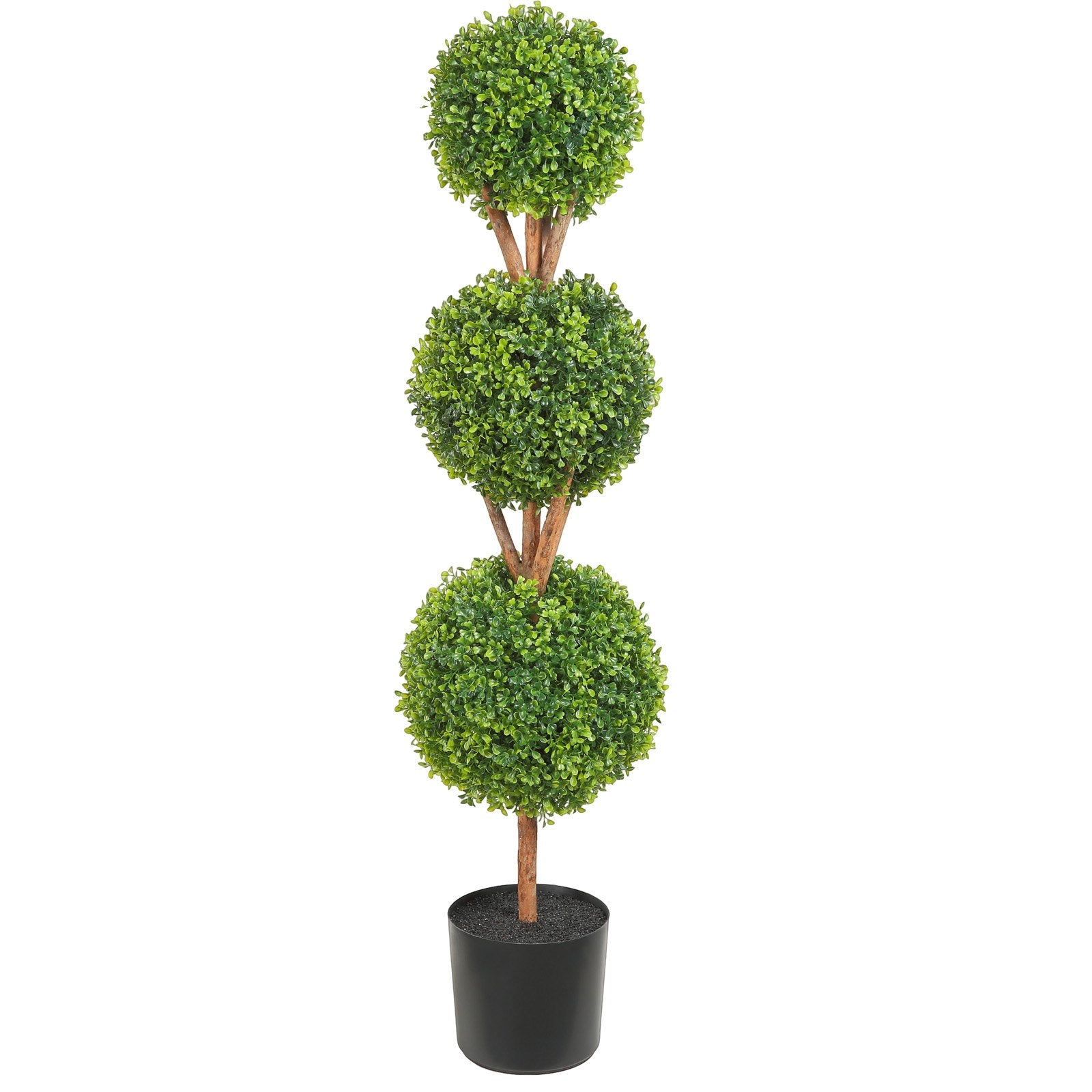 Title: Lush 48" Faux Boxwood Topiary Trees, 3 Ball-Shape Design with Planters, Versatile Greenery for Indoor/Outdoor Decor, Durable PE Material