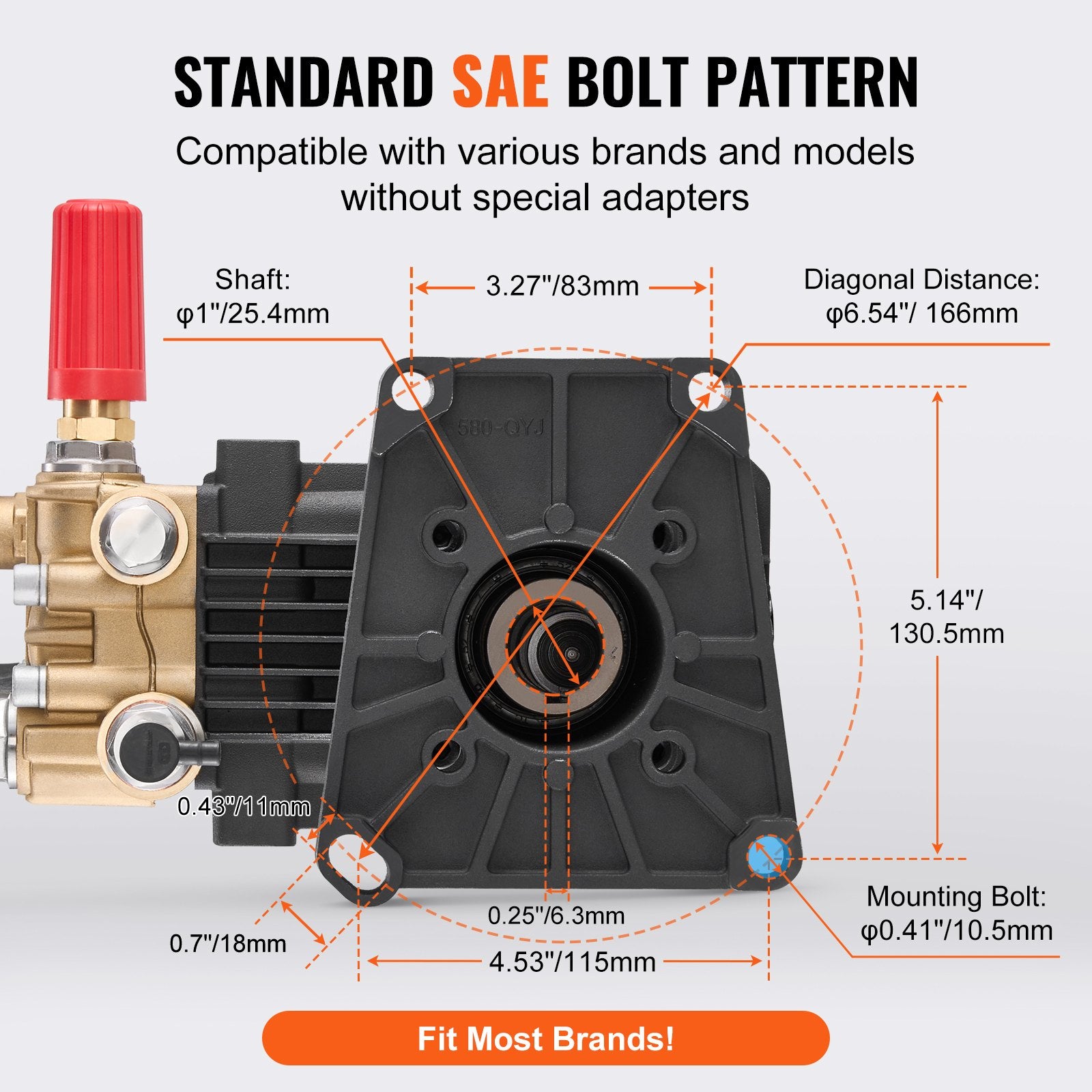 High-Performance Pressure Washer Pump Kit, 1" Shaft, 4300 PSI, 4.4GPM, 5 Nozzles, Simpson MorFlex Compatible, Durable Copper-Aluminum Build