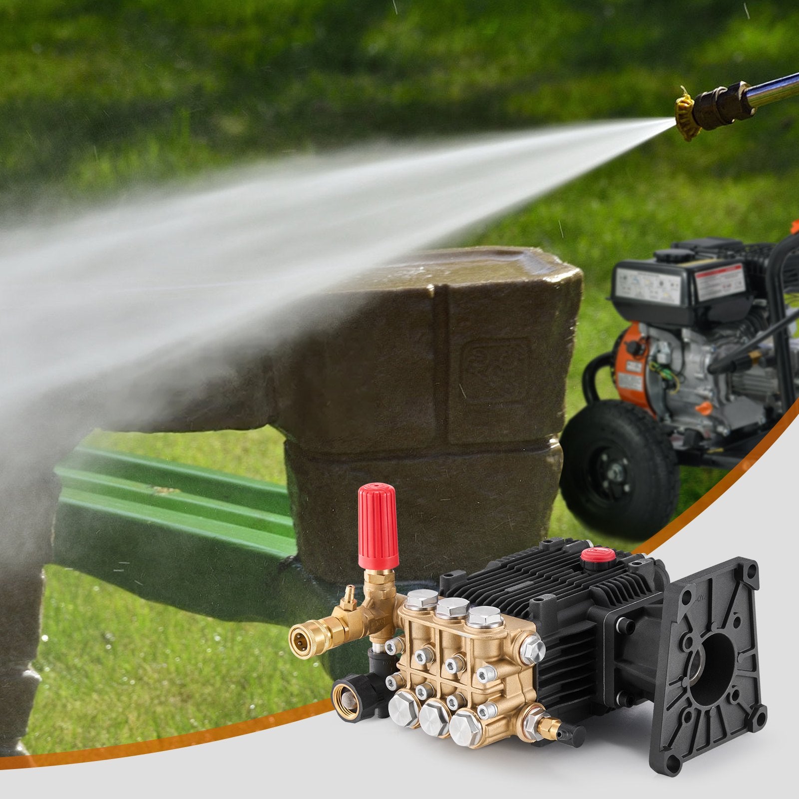 High-Performance Pressure Washer Pump Kit, 1" Shaft, 4300 PSI, 4.4GPM, 5 Nozzles, Simpson MorFlex Compatible, Durable Copper-Aluminum Build