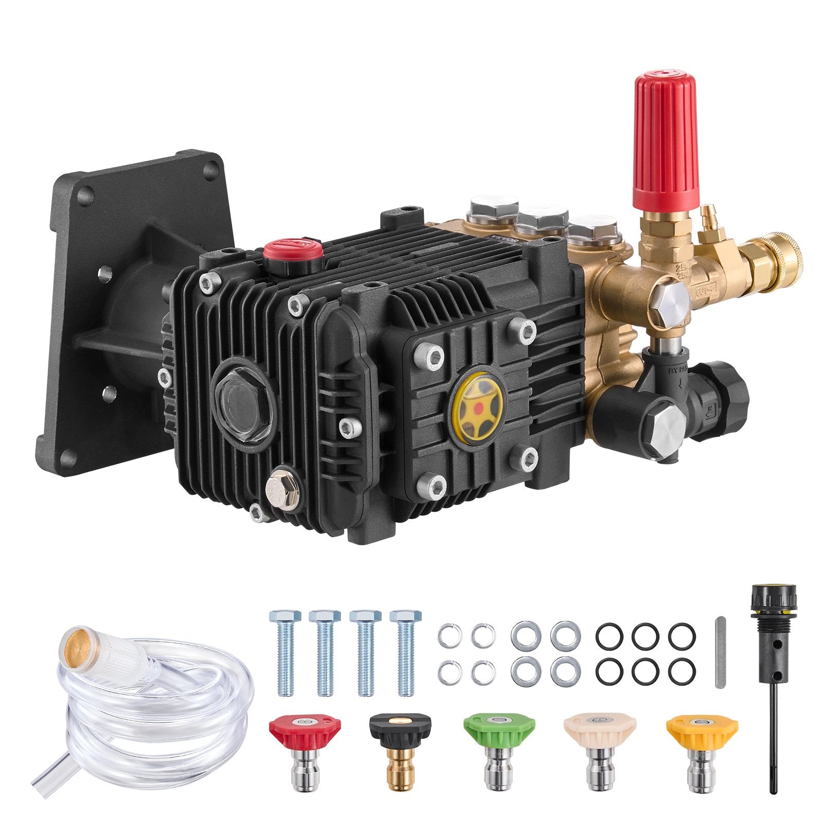 High-Performance Pressure Washer Pump Kit, 1" Shaft, 4300 PSI, 4.4GPM, 5 Nozzles, Simpson MorFlex Compatible, Durable Copper-Aluminum Build