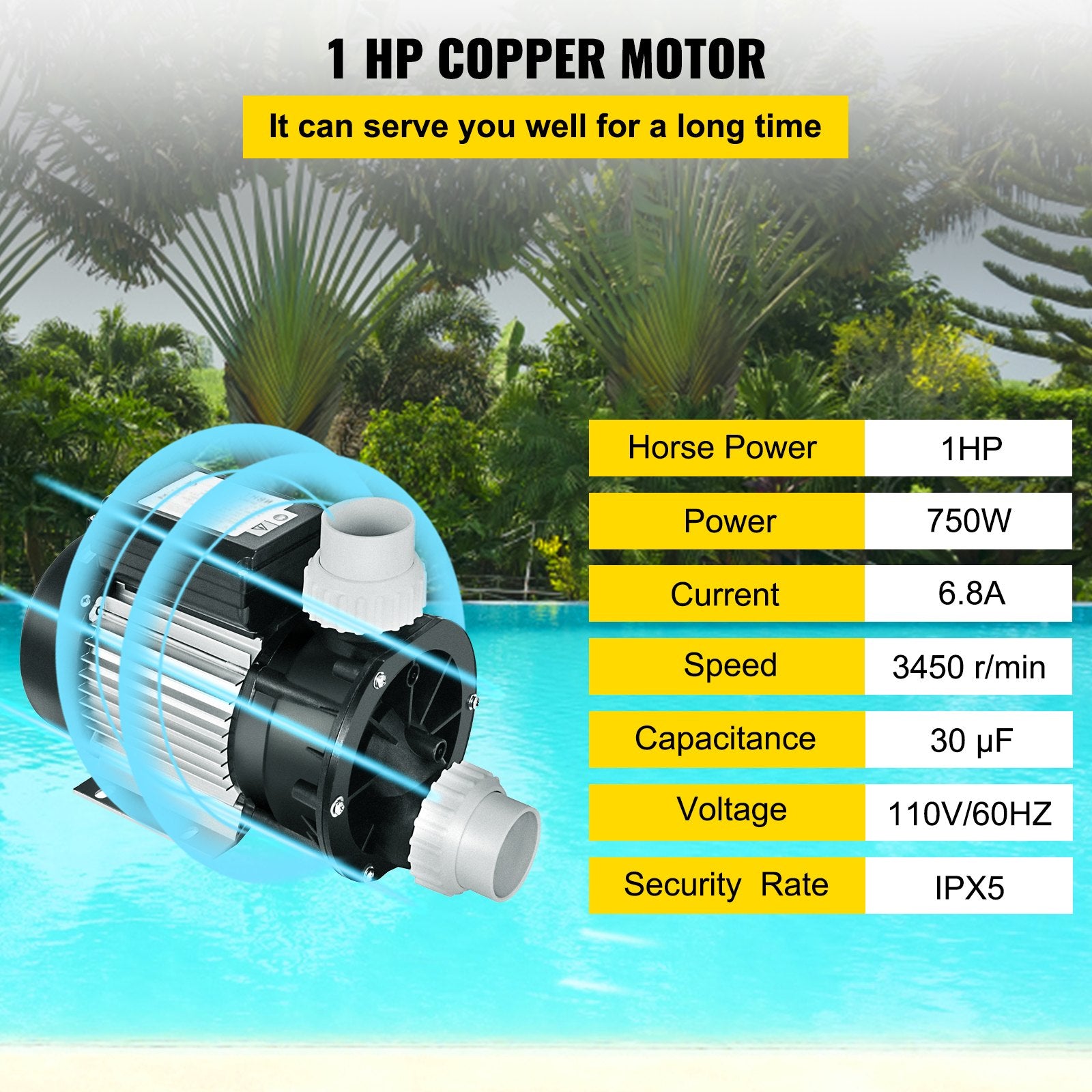 High-Performance 750W 1HP Electric Water Pump for Swimming Pools - Quiet, Efficient, Durable with Copper Motor & IPX5 Safety Rating