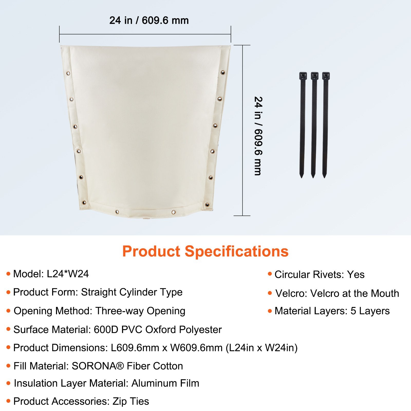 Heavy-Duty 24"x24" Well Head Pump Cover - All-Weather Insulation, Anti-Theft, 600D PVC Oxford, Aluminum Film Layer, Secure Velcro Fastening