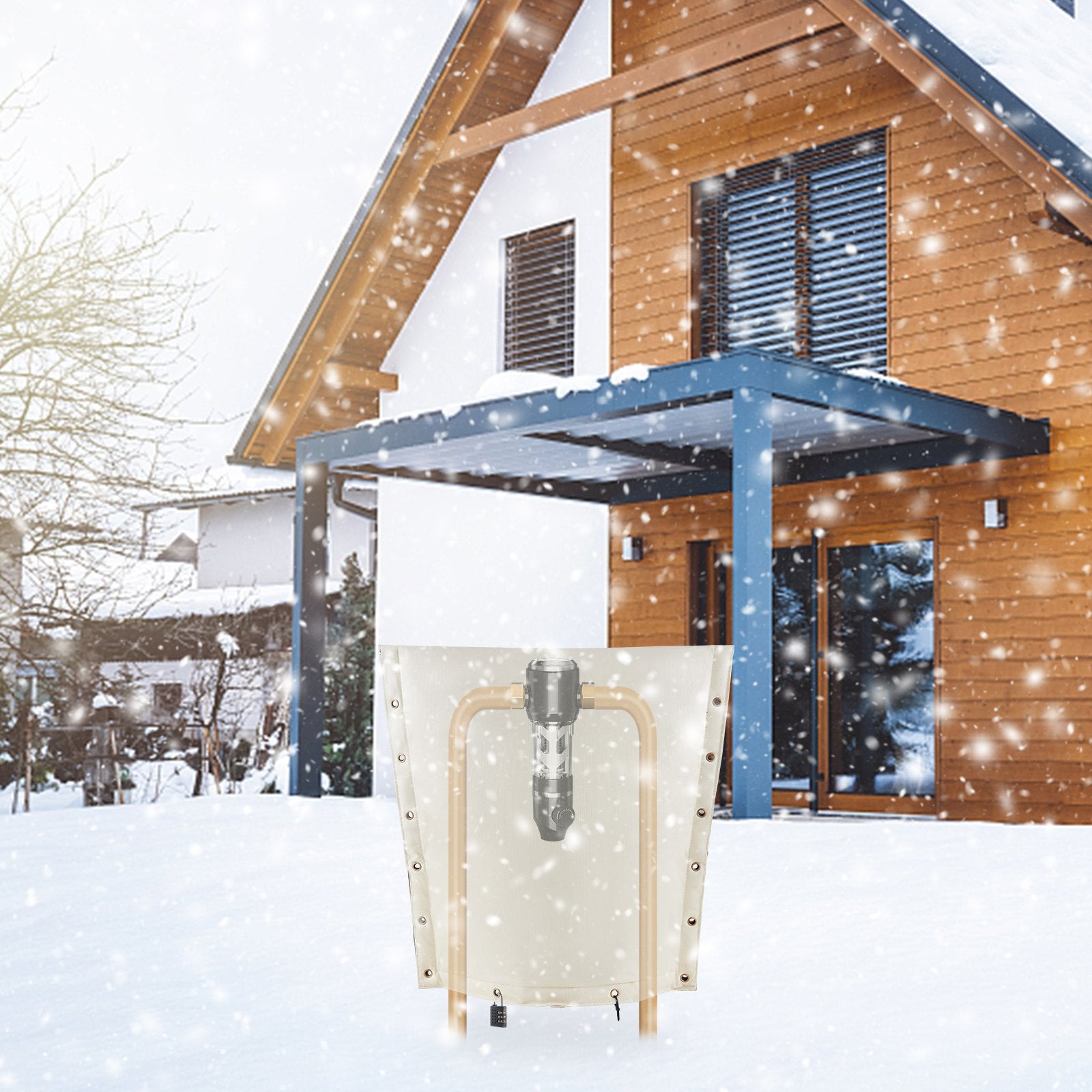 Heavy-Duty 24"x24" Well Head Pump Cover - All-Weather Insulation, Anti-Theft, 600D PVC Oxford, Aluminum Film Layer, Secure Velcro Fastening