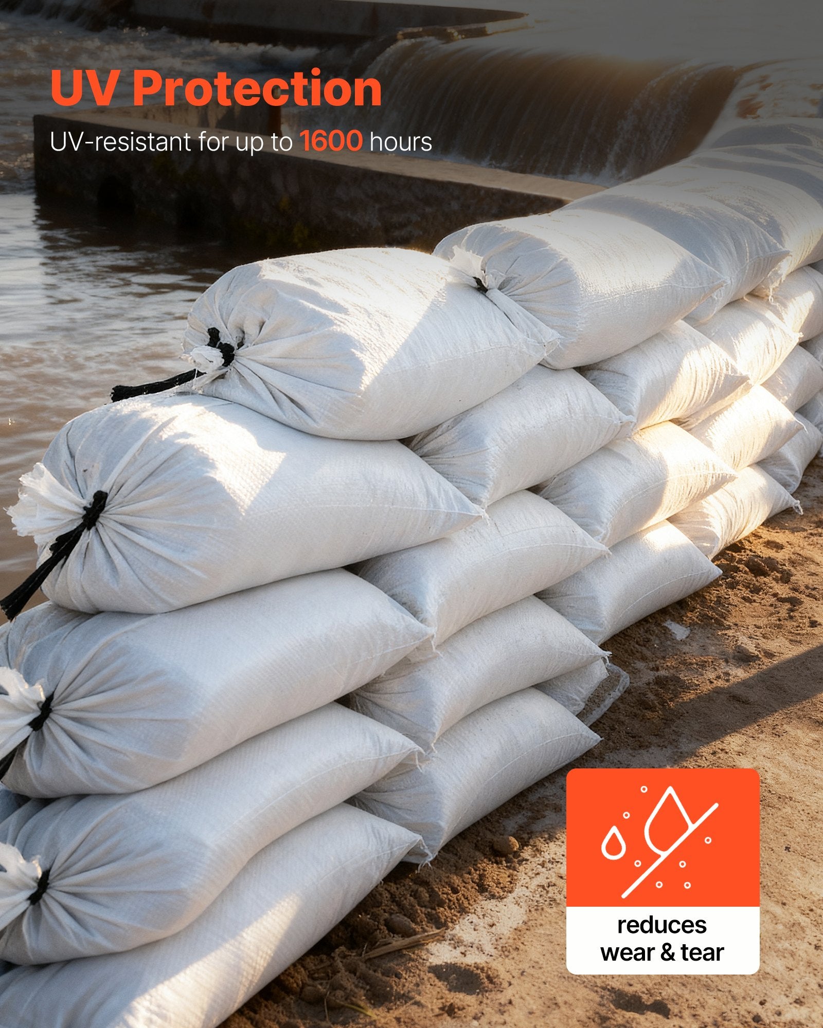 Heavy Duty 50-Pack Sand Bags 16" x 26" - UV Resistant Polypropylene for Flooding, Strong Tie Strings, 50 lbs Capacity, Versatile Use