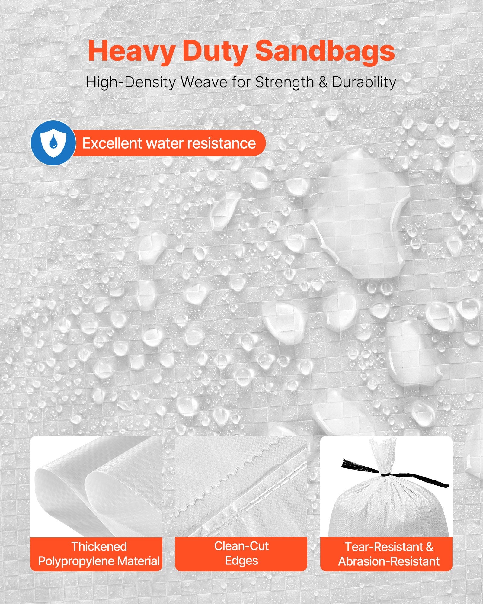 Heavy Duty 50-Pack Sand Bags 16" x 26" - UV Resistant Polypropylene for Flooding, Strong Tie Strings, 50 lbs Capacity, Versatile Use