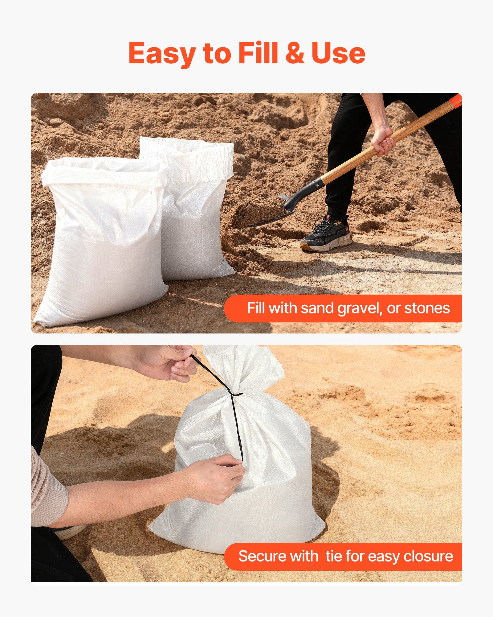 Heavy Duty 50-Pack Sand Bags 16" x 26" - UV Resistant Polypropylene for Flooding, Strong Tie Strings, 50 lbs Capacity, Versatile Use