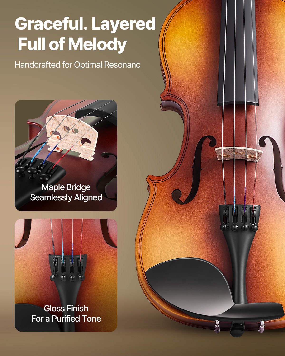 3/4 Size Violin for Adults & Beginners - Complete Fiddle Set with Case, Bow, Tuner, Rosin, and Extras - Matte Brown Finish