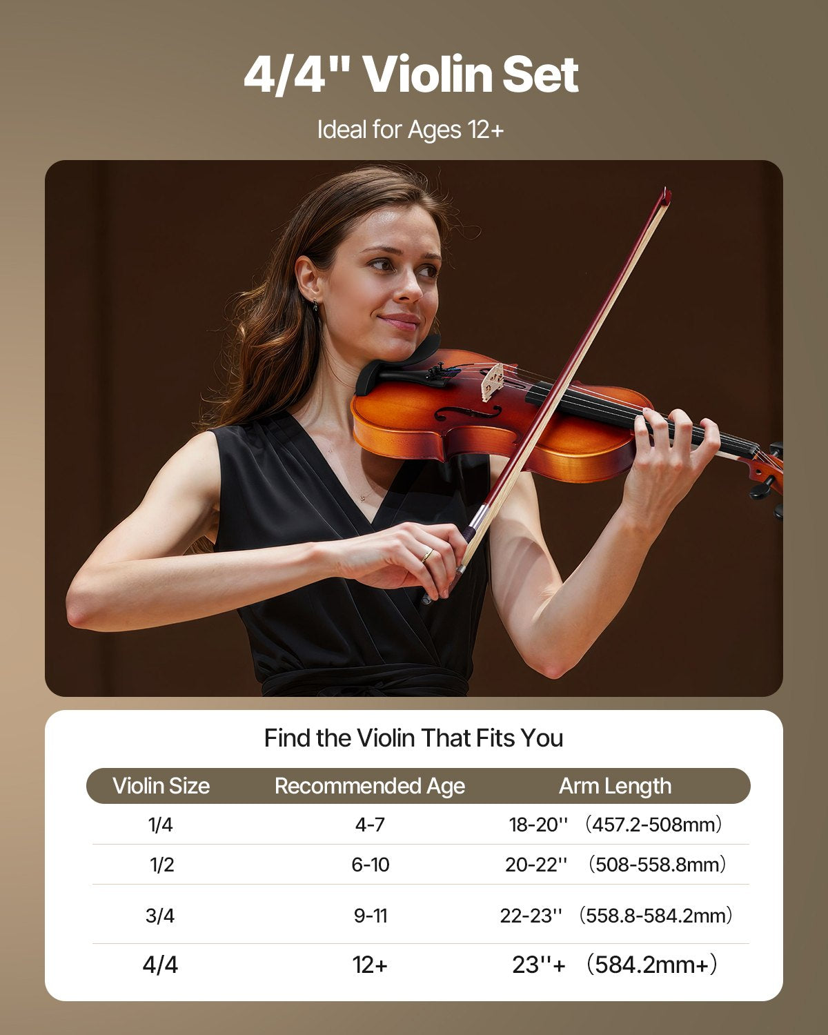 Full Size 4/4 Violin for Adults & Beginners with Complete Set – Case, Bow, Rosin, Tuner, Extra Strings, Gloss Finish, Brown