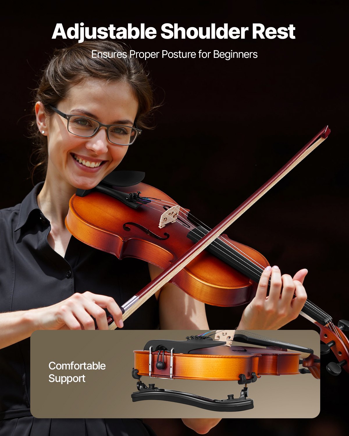 Full Size 4/4 Violin for Adults & Beginners with Complete Set – Case, Bow, Rosin, Tuner, Extra Strings, Gloss Finish, Brown