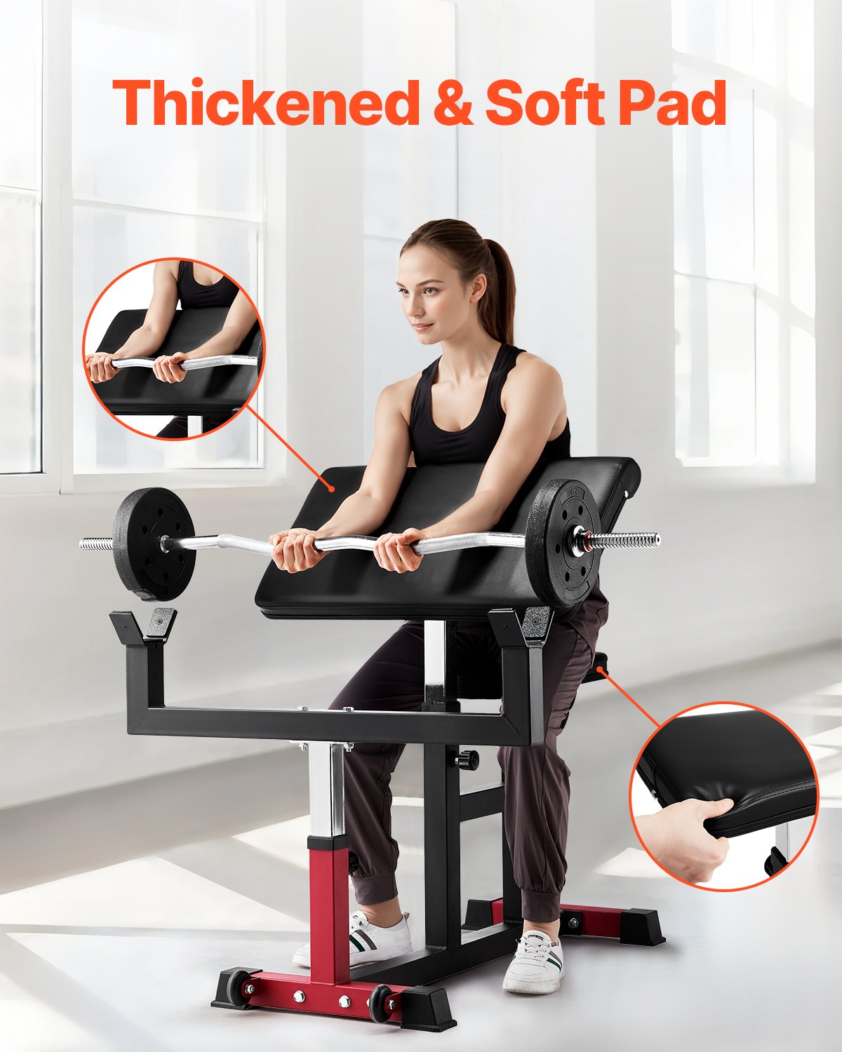 Adjustable Preacher Curl Bench for Home Gym - 440 LBS Capacity, Isolated Bicep Machine, Barbell/Dumbbell Station with Robust Steel and Comfort Padding