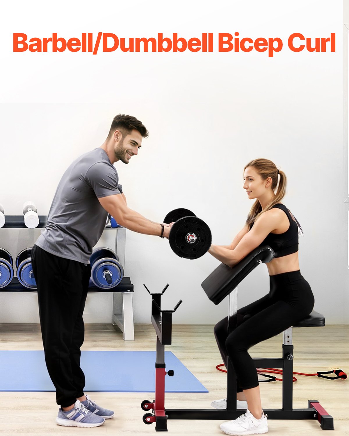 Adjustable Preacher Curl Bench for Home Gym - 440 LBS Capacity, Isolated Bicep Machine, Barbell/Dumbbell Station with Robust Steel and Comfort Padding