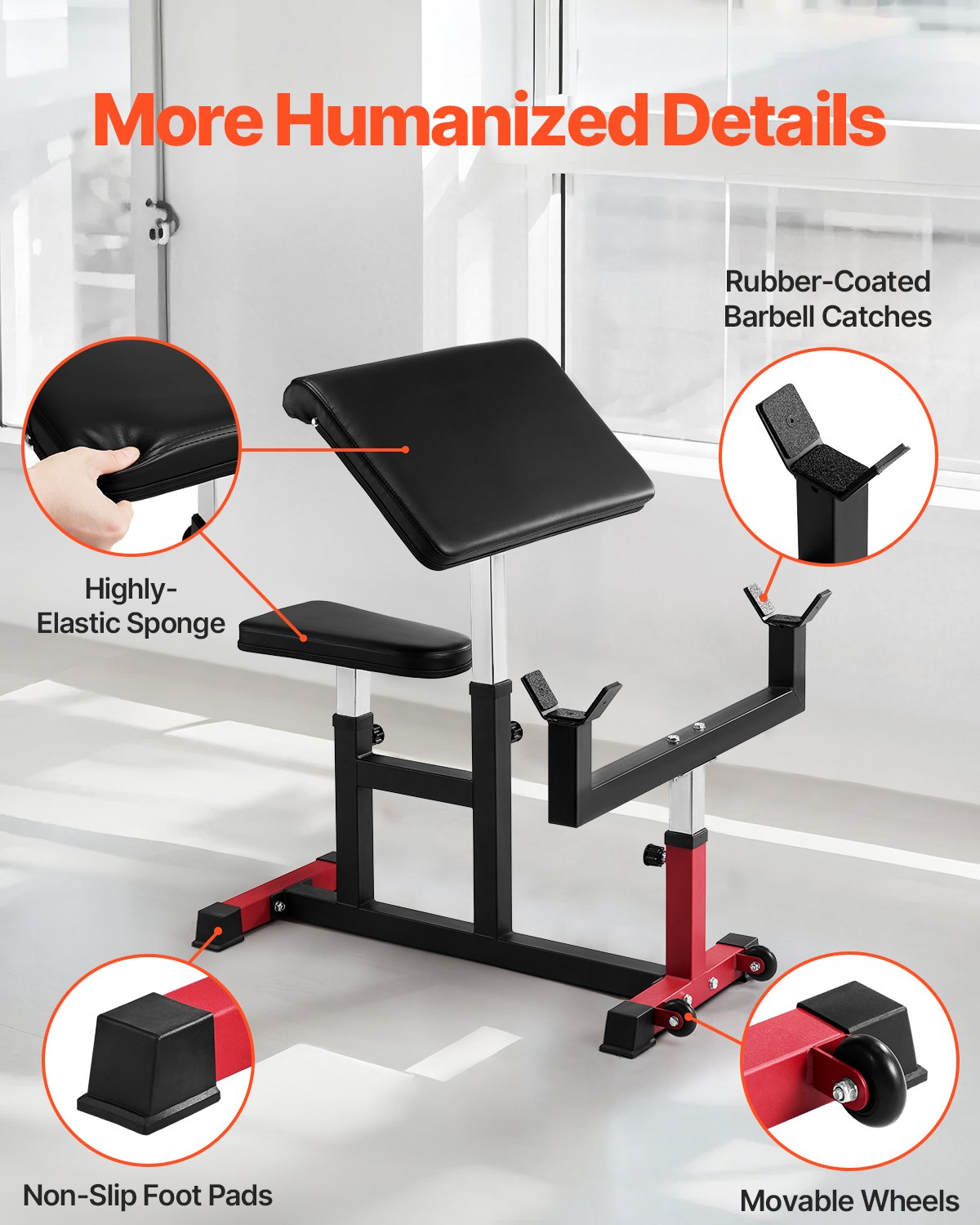 Adjustable Preacher Curl Bench for Home Gym - 440 LBS Capacity, Isolated Bicep Machine, Barbell/Dumbbell Station with Robust Steel and Comfort Padding