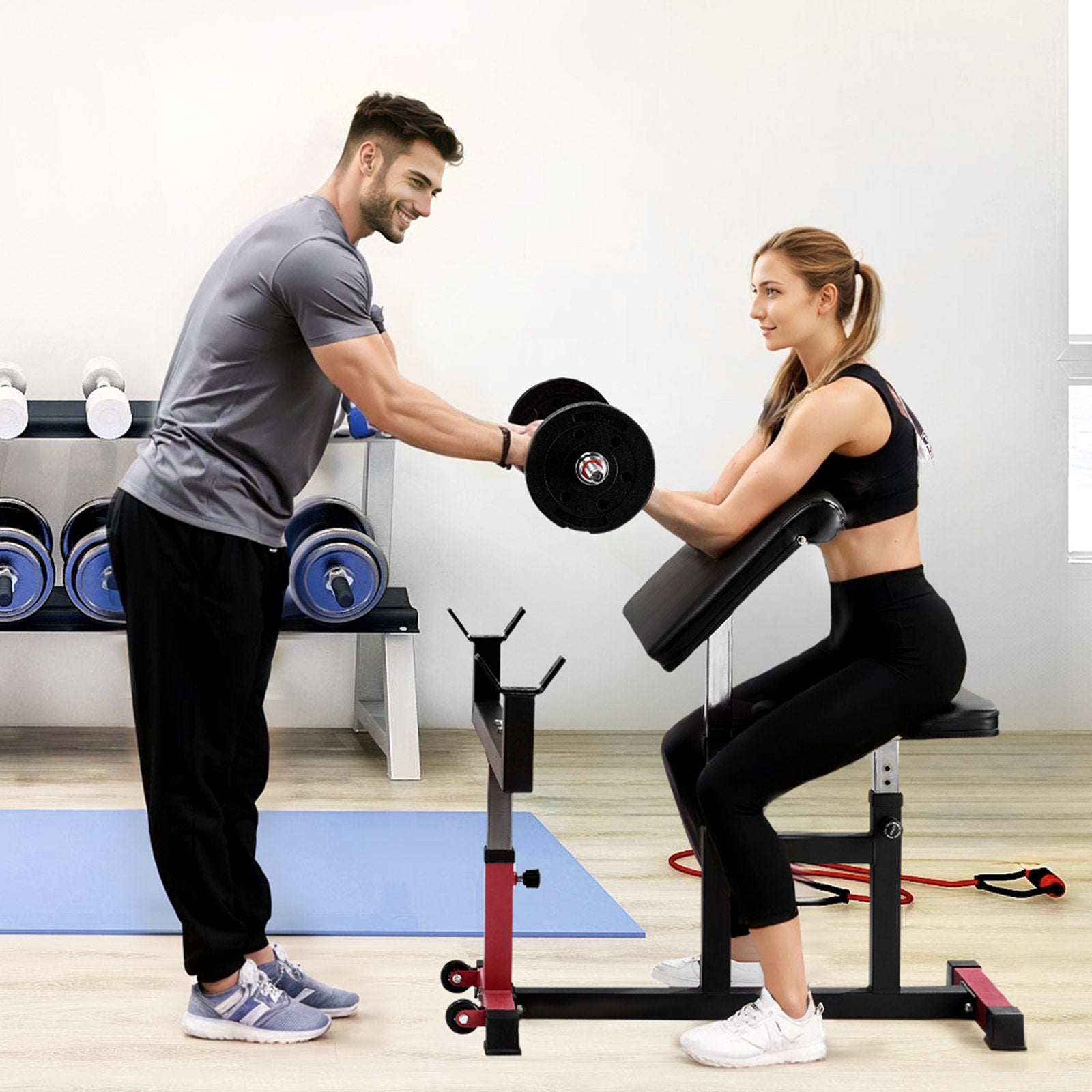 Adjustable Preacher Curl Bench for Home Gym - 440 LBS Capacity, Isolated Bicep Machine, Barbell/Dumbbell Station with Robust Steel and Comfort Padding