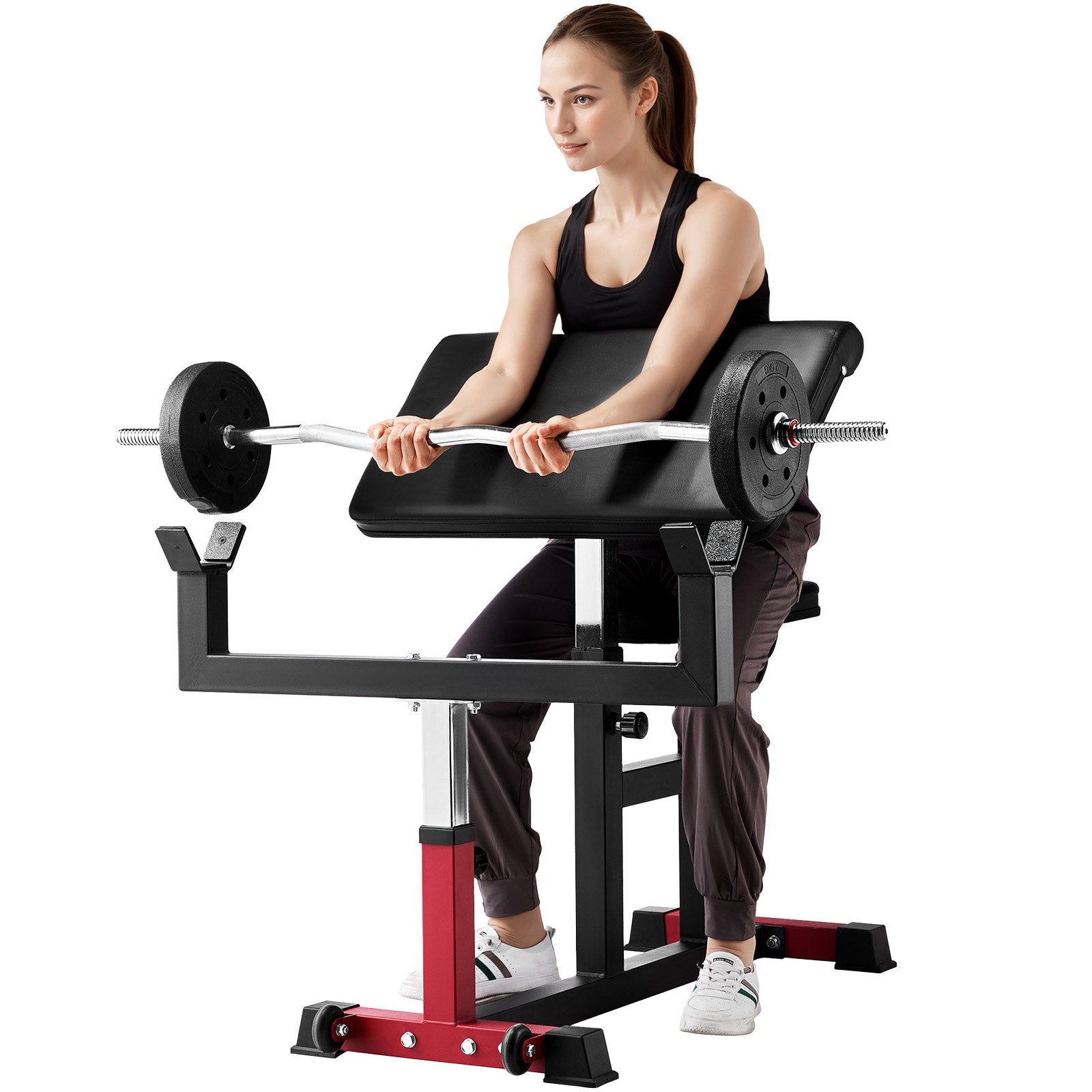 Adjustable Preacher Curl Bench for Home Gym - 440 LBS Capacity, Isolated Bicep Machine, Barbell/Dumbbell Station with Robust Steel and Comfort Padding