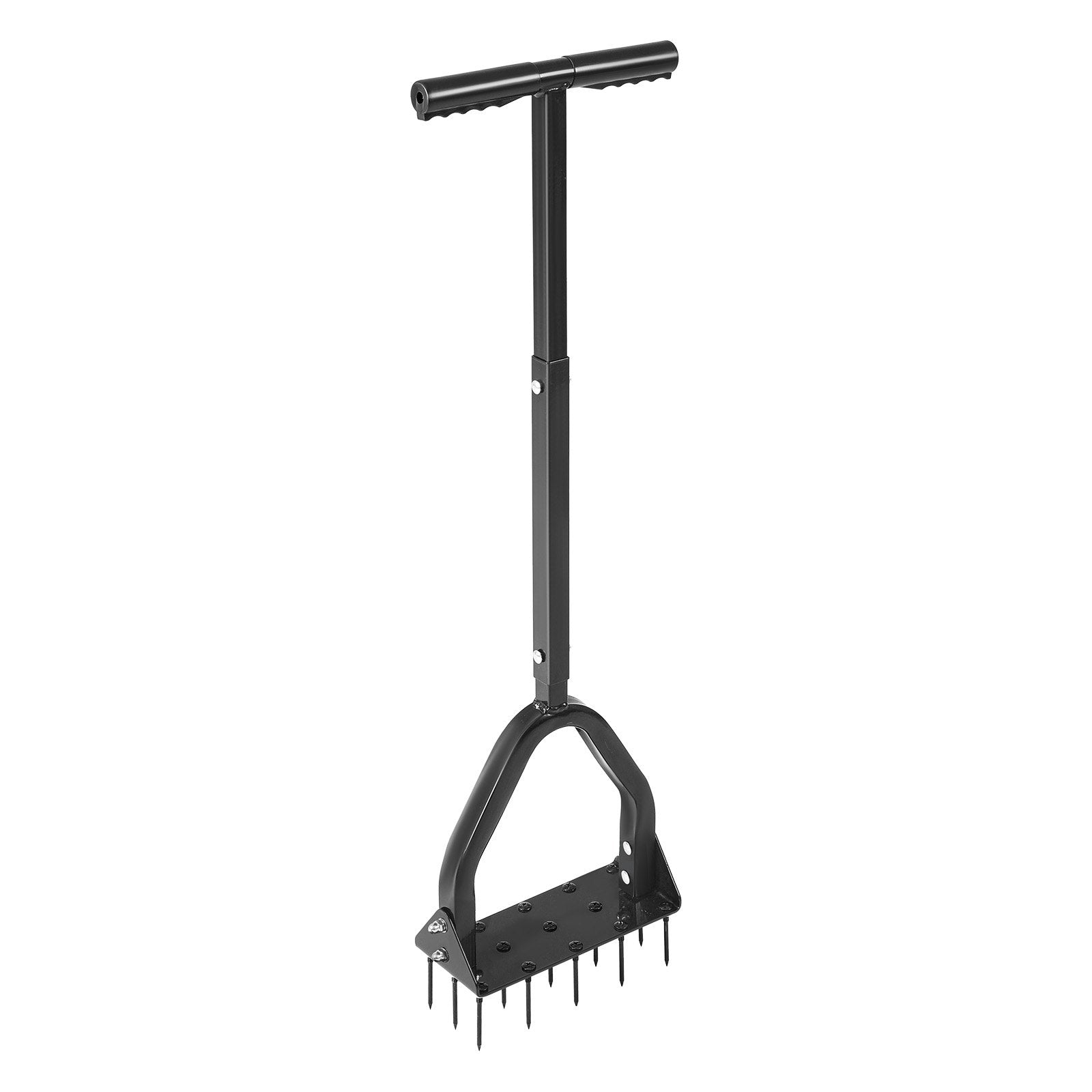 Heavy Duty Lawn Aerator with 15 Iron Spikes, Long Handle & Wide Plate for Compacted Soil, Manual Core Aeration Tool for Green Lawn