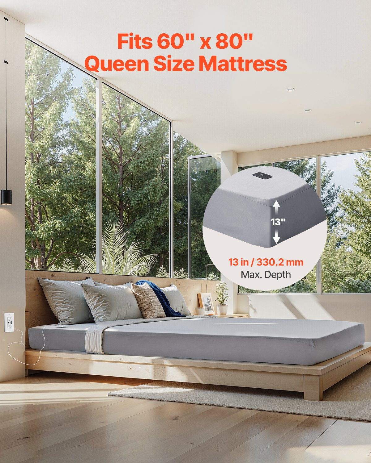 Queen Size Grounding Bed Sheets with 95% Cotton & 5% Silver Fiber for Sleep Improvement, Includes Grounding Cord & Tester, Gray, Earth Grounded