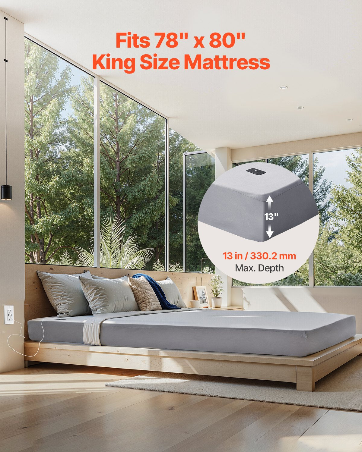 King Size Grounding Bed Sheets - 95% Cotton, 5% Silver Fiber for Wellness, Earth Grounded with Cord & Tester, Enhanced Sleep & Comfort (Gray, 78x80x13 in)