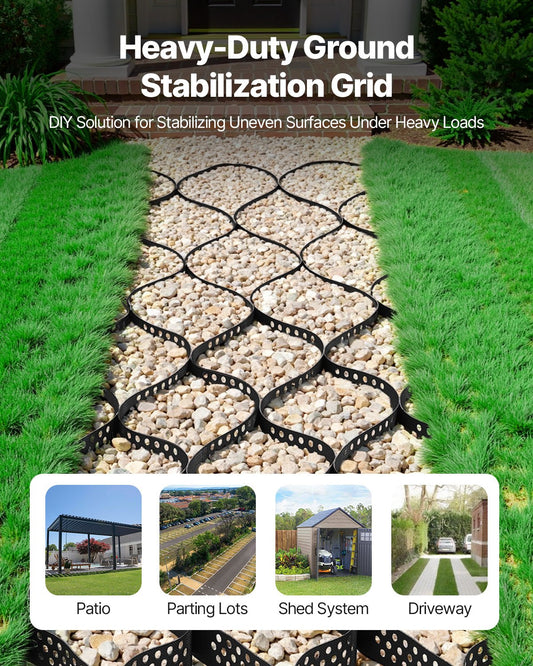 Heavy-Duty Gravel Grid for Driveway Stabilization, Permeable Geo Grids for Garden, Patio, Walkway, RV Parking, 1880 LBS/Sq ft Load Capacity, 2 Inch Depth, 16.4 x 6.5 FT