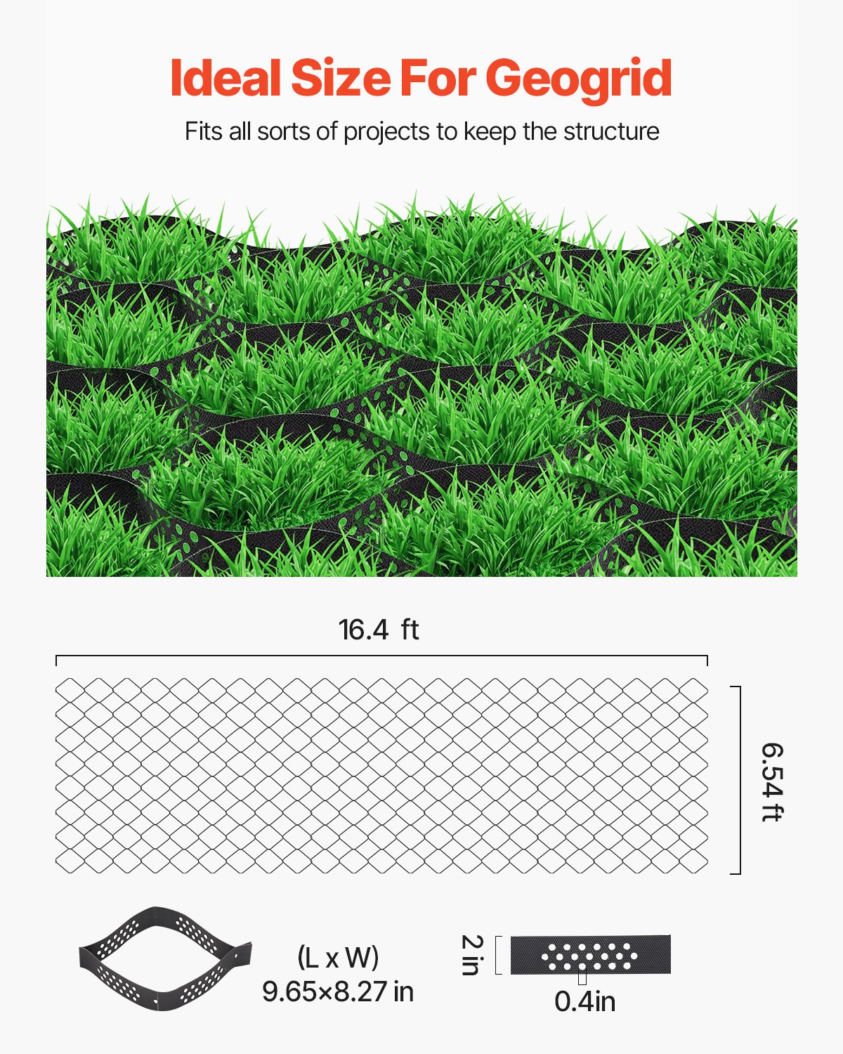 Heavy-Duty Gravel Grid for Driveway Stabilization, Permeable Geo Grids for Garden, Patio, Walkway, RV Parking, 1880 LBS/Sq ft Load Capacity, 2 Inch Depth, 16.4 x 6.5 FT