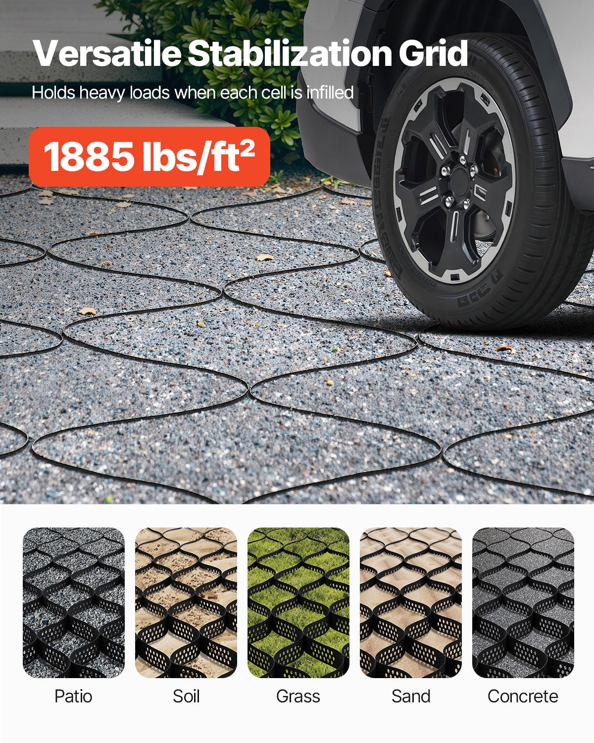Heavy-Duty Gravel Grid for Driveway Stabilization, Permeable Geo Grids for Garden, Patio, Walkway, RV Parking, 1880 LBS/Sq ft Load Capacity, 2 Inch Depth, 16.4 x 6.5 FT