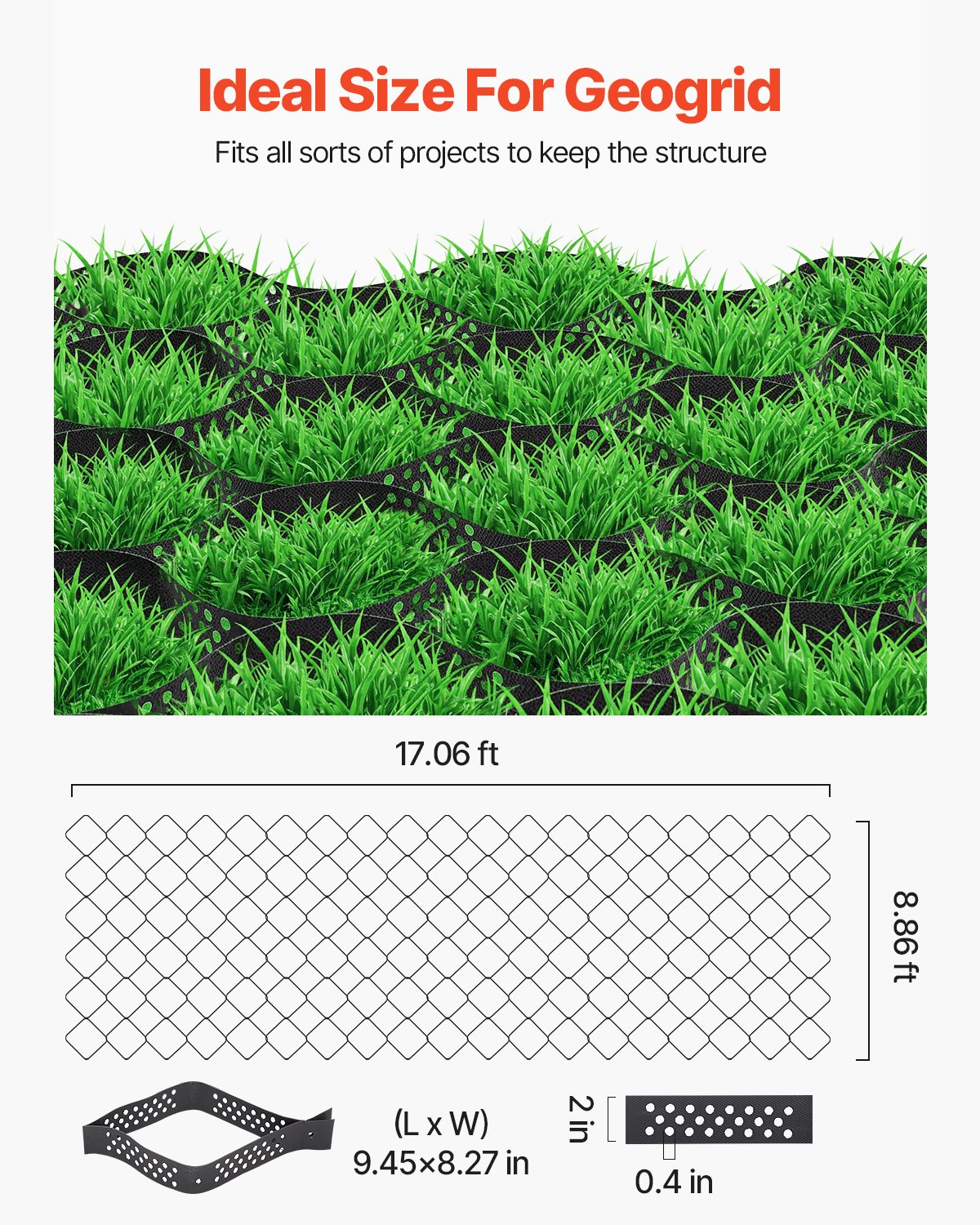 Heavy-Duty Gravel Grid System - 2" Deep, 1880 lbs/sq ft Load Capacity, Ideal for Driveways, Gardens, Patios, Walkways, RV Parking, and Erosion Control