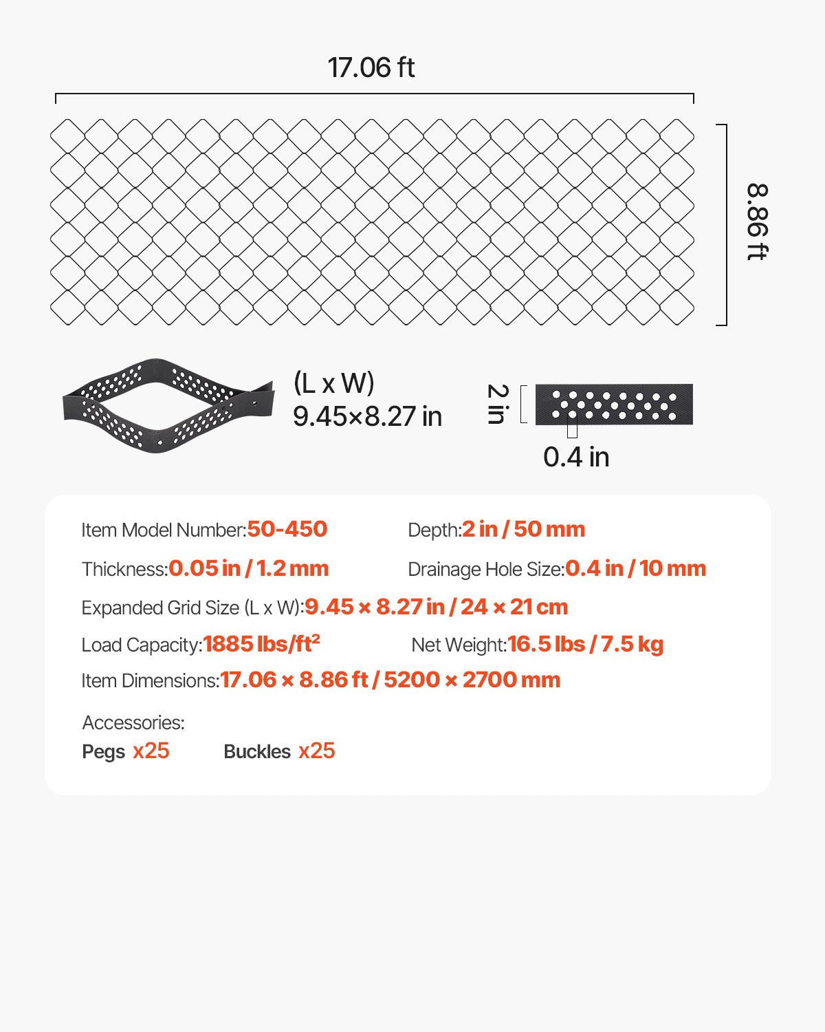 Heavy-Duty Gravel Grid System - 2" Deep, 1880 lbs/sq ft Load Capacity, Ideal for Driveways, Gardens, Patios, Walkways, RV Parking, and Erosion Control