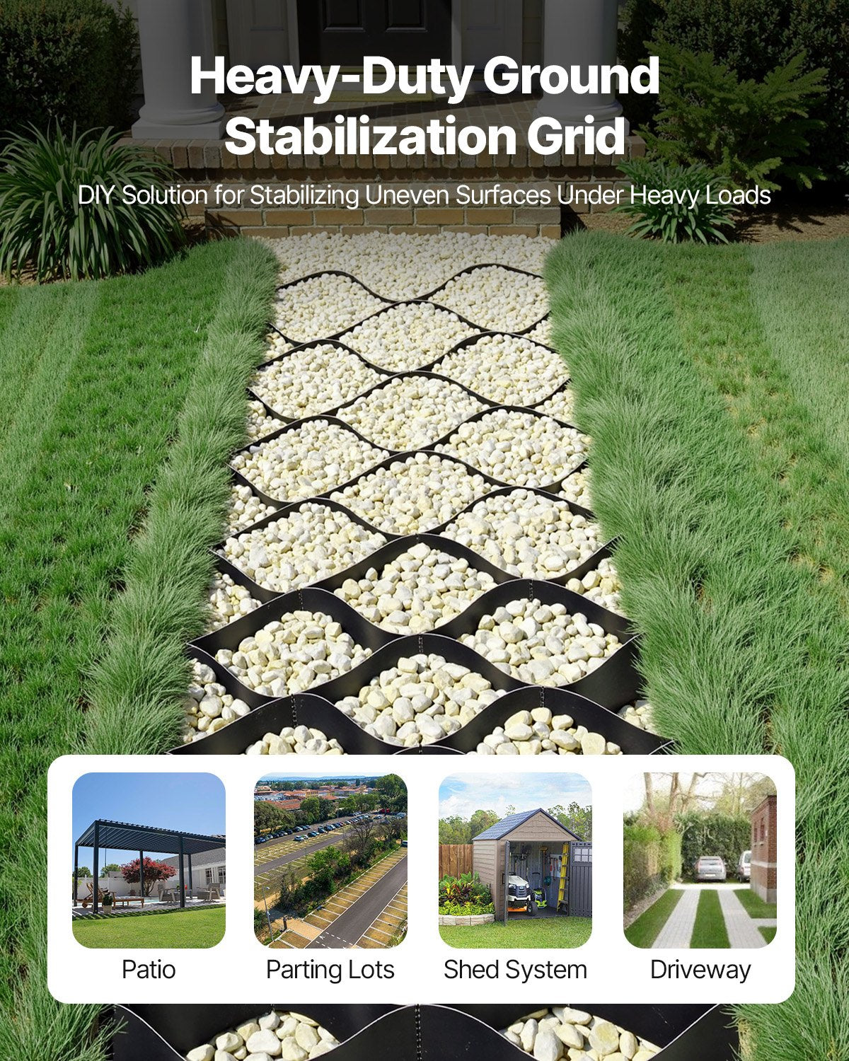 Heavy-Duty Gravel Grid for Driveway Stabilization, Permeable Geo Grids, Ideal for Garden, Patio, Walkway, and RV Parking Solutions